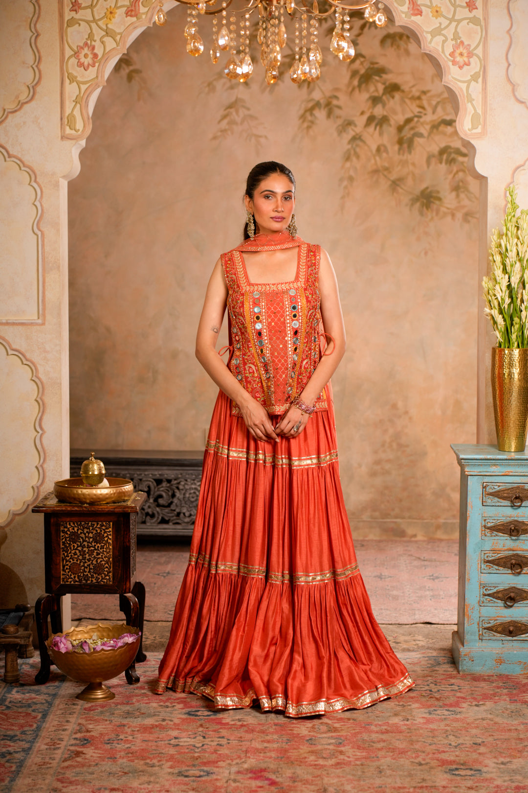 ZIYA PEACH ORANGE LEHENGA SET
