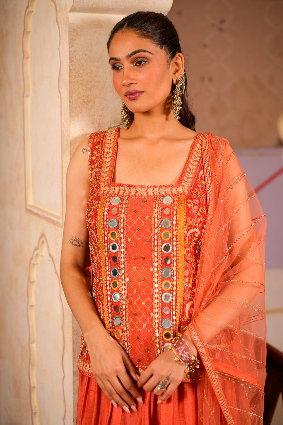 ZIYA PEACH ORANGE LEHENGA SET