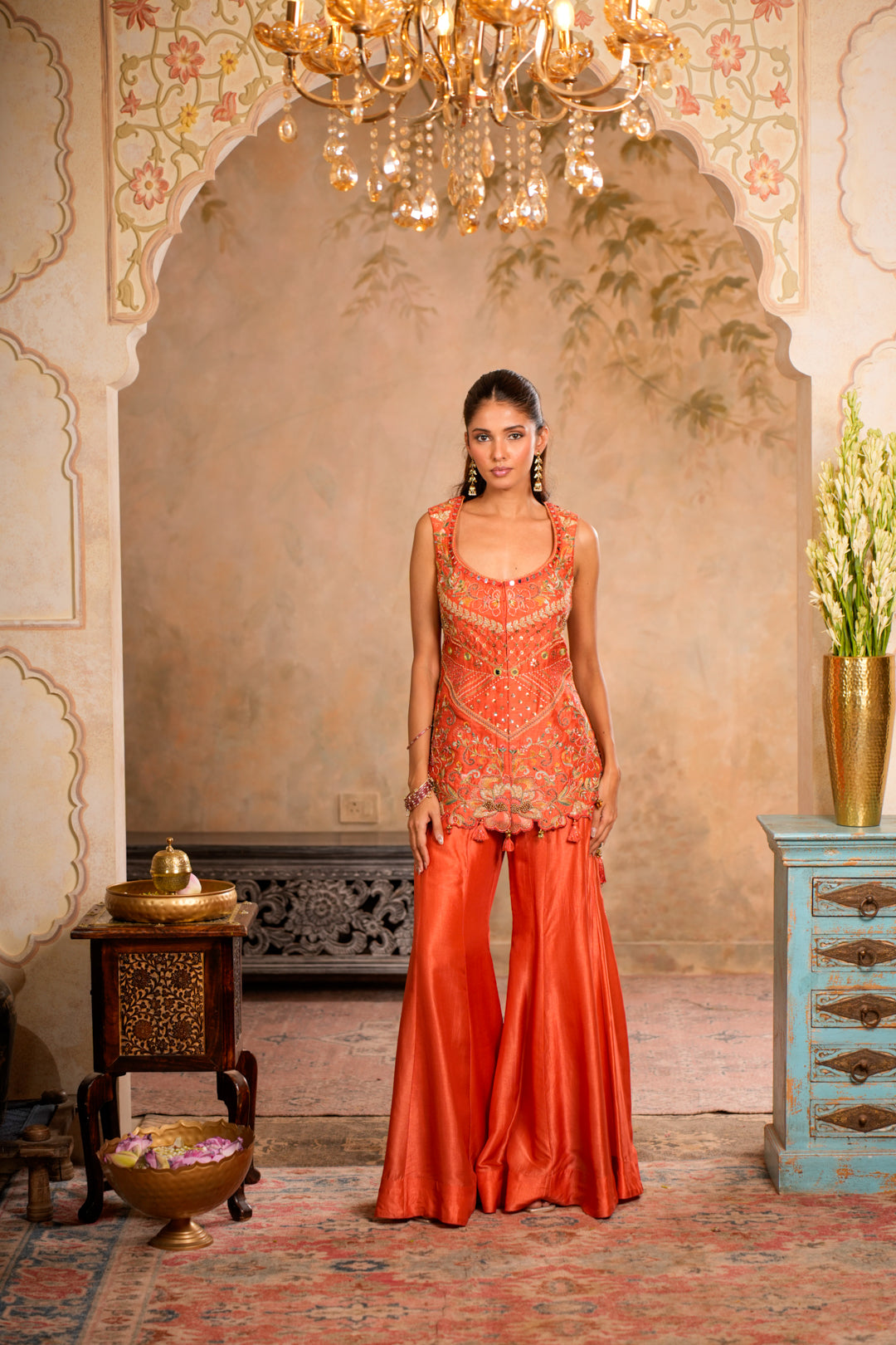 KESAR PEACH ORANGE SHARARA SET