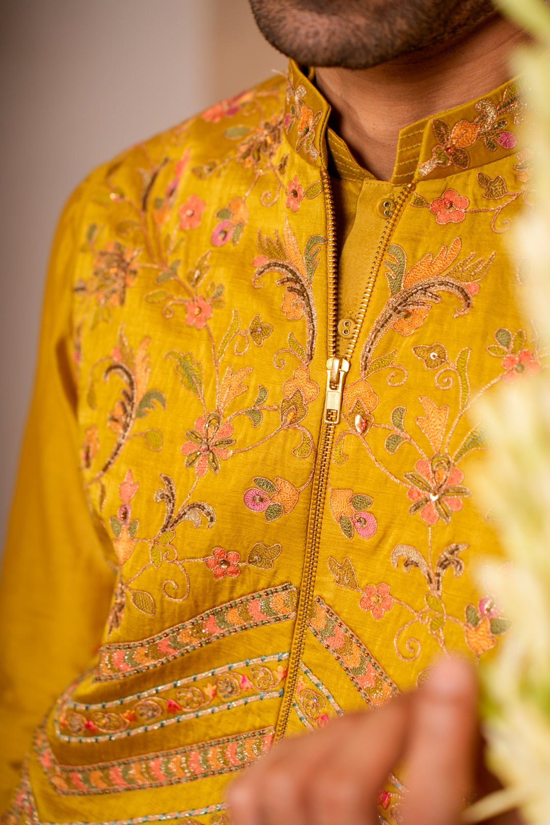 VEER GREENISH YELLOW NEHRU JACKET  SET