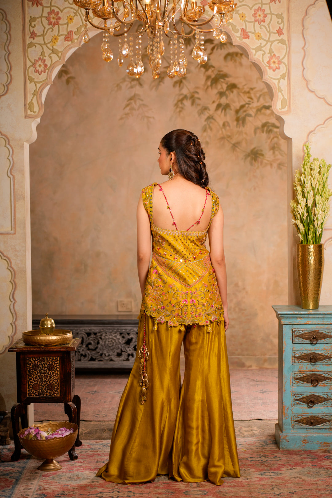 KESAR GREENISH YELLOW SHARARA SET