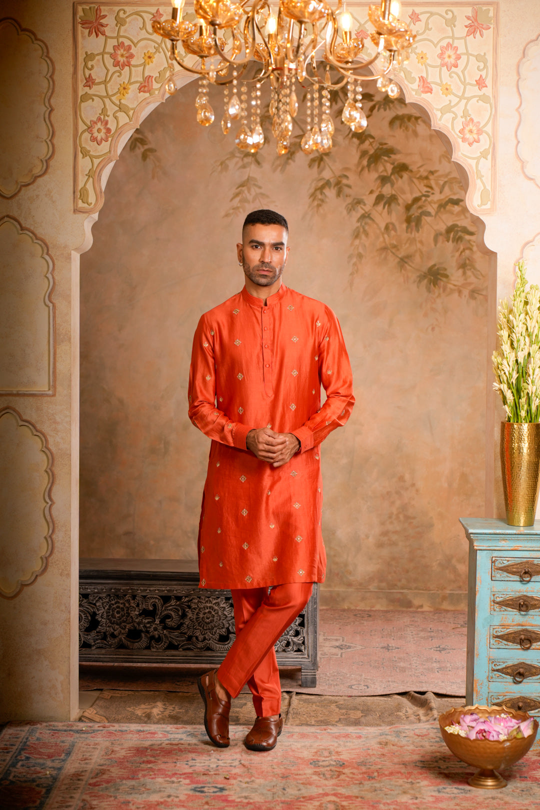 VEER PEACH ORANGE NEHRU JACKET  SET