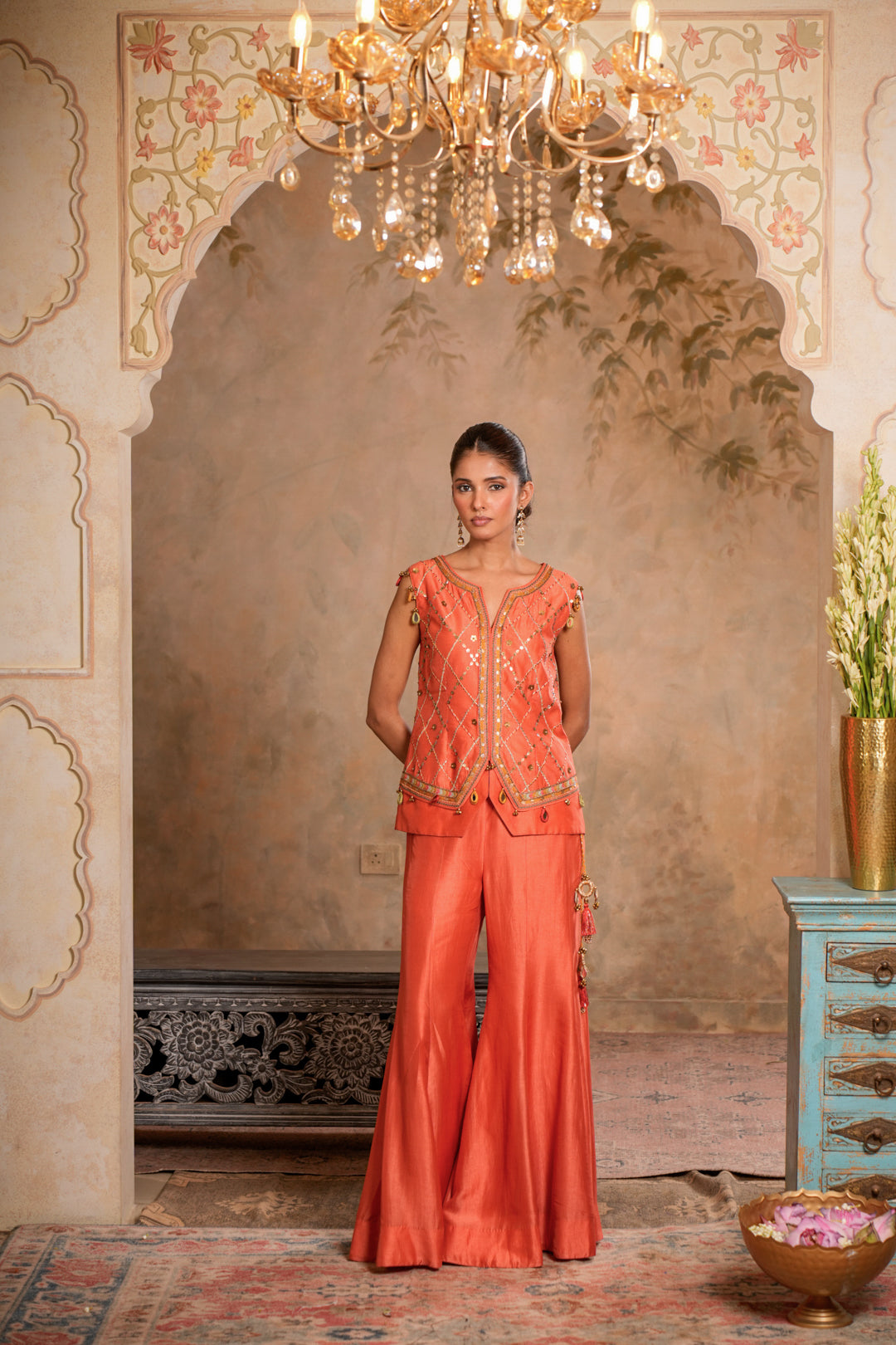 GUL PEACH ORANGE SHARARA SET