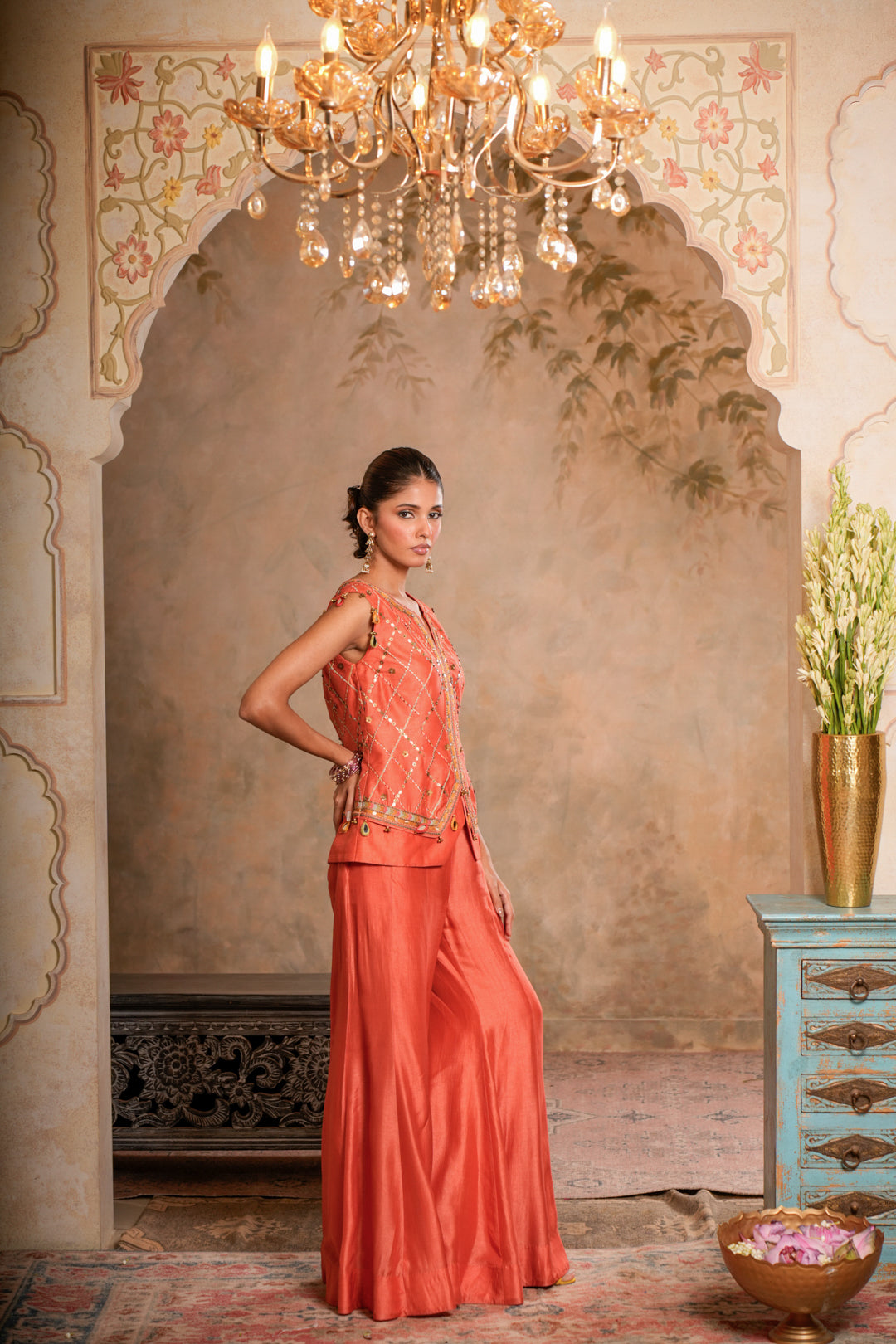 GUL PEACH ORANGE SHARARA SET