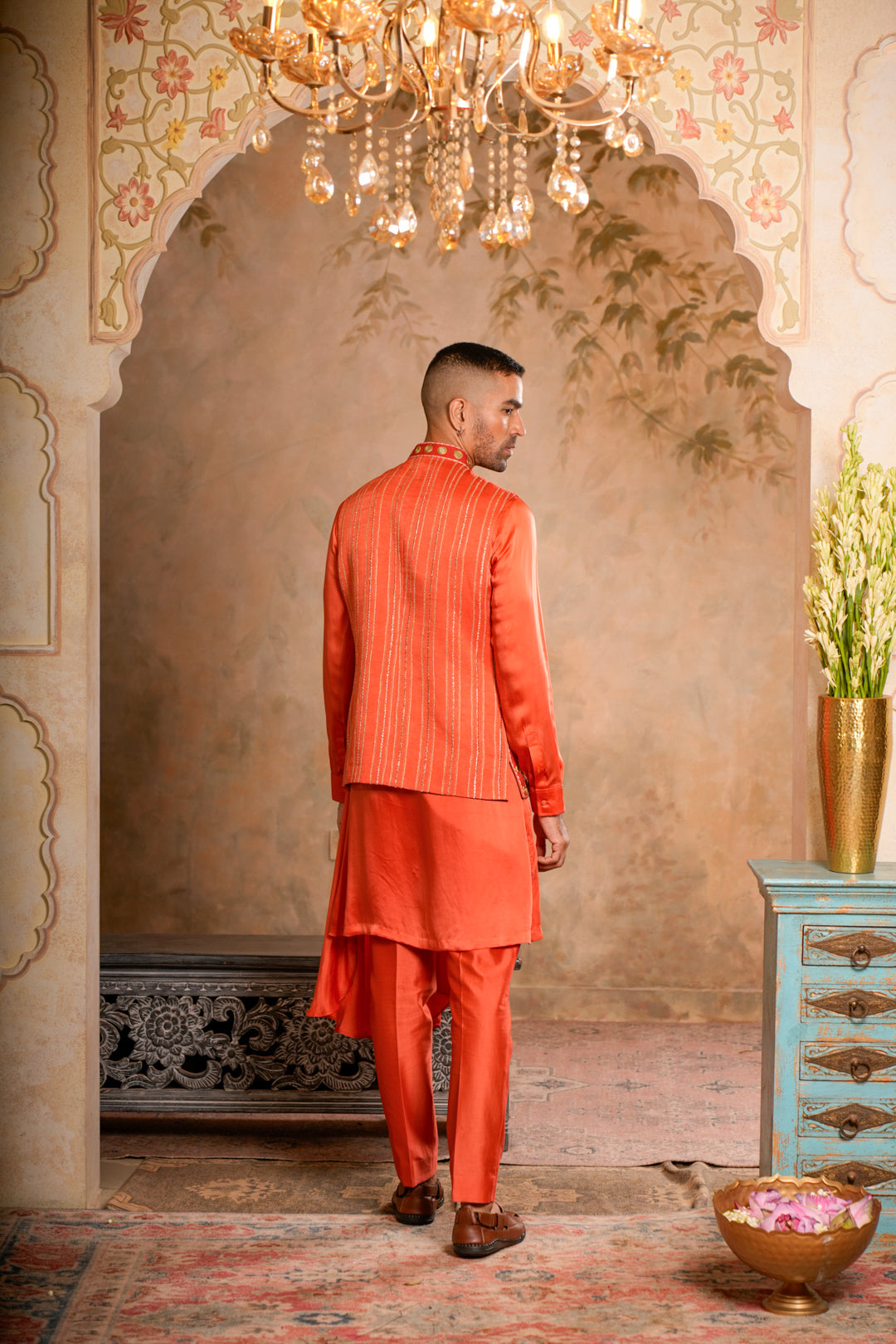 SAMAR PEACH ORANGE NEHRU JACKET  SET