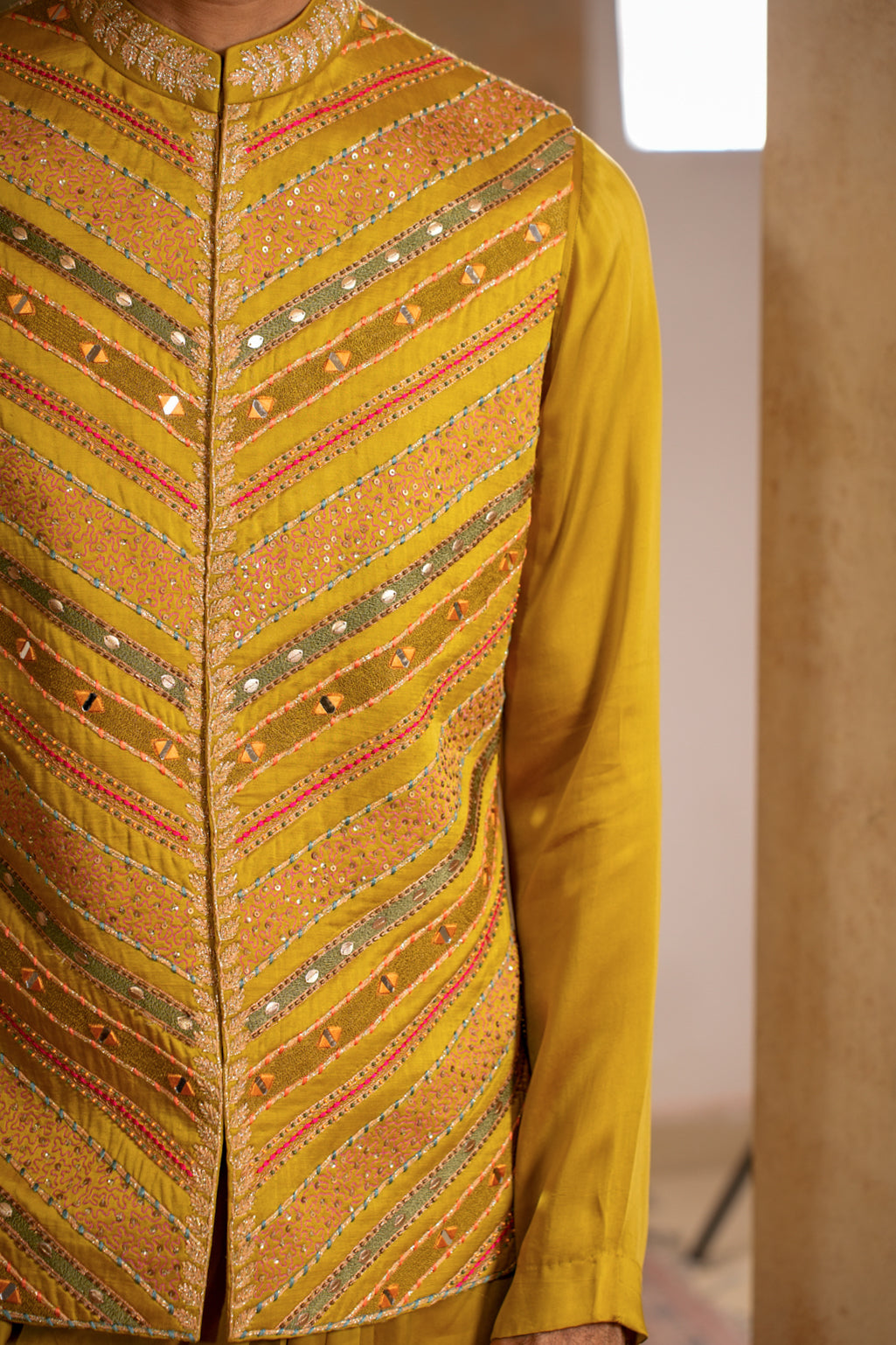 SAMAR GREENISH YELLOW NEHRU JACKET  SET