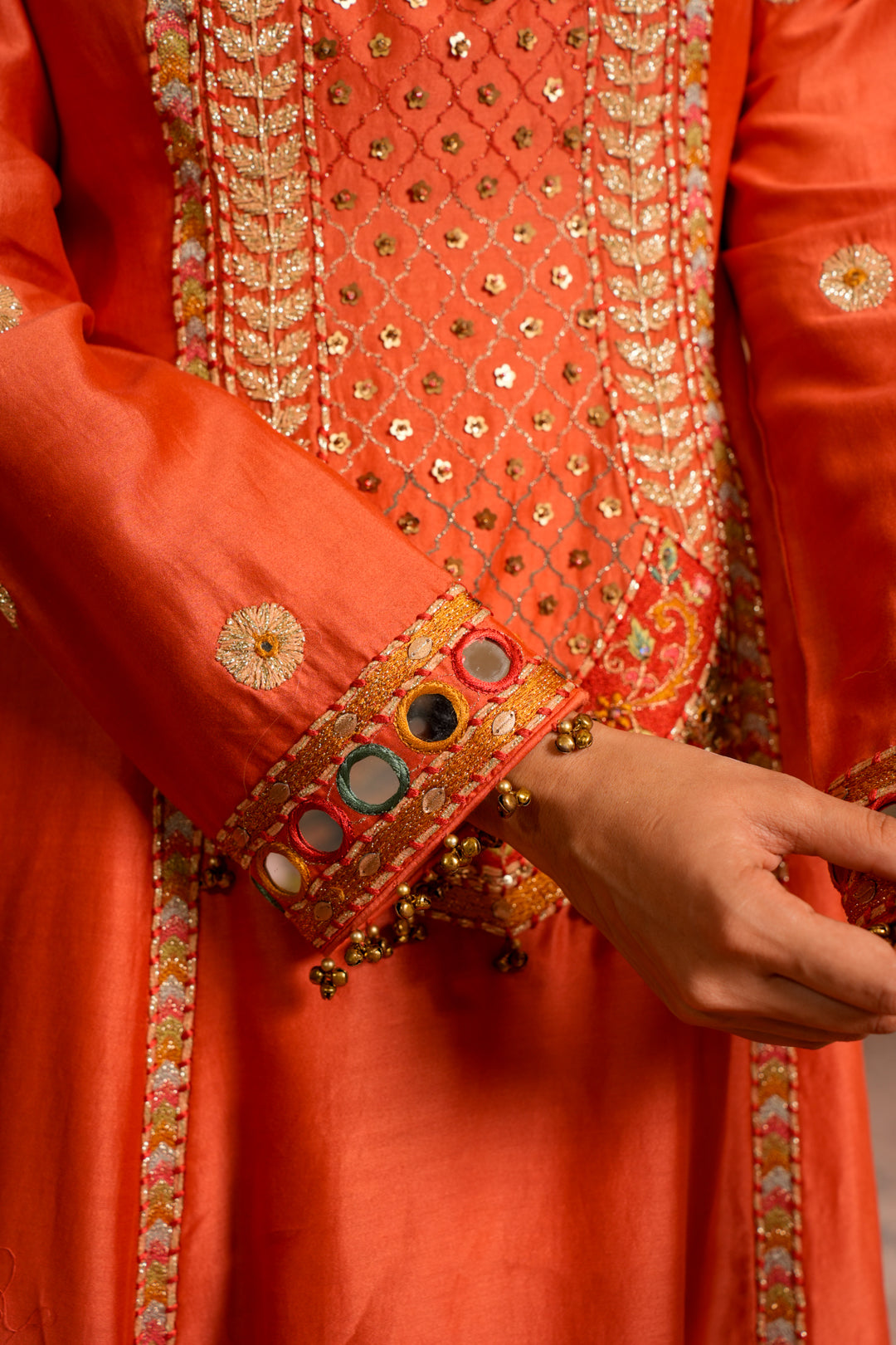 LEHER PEACH ORANGE KURTA SET
