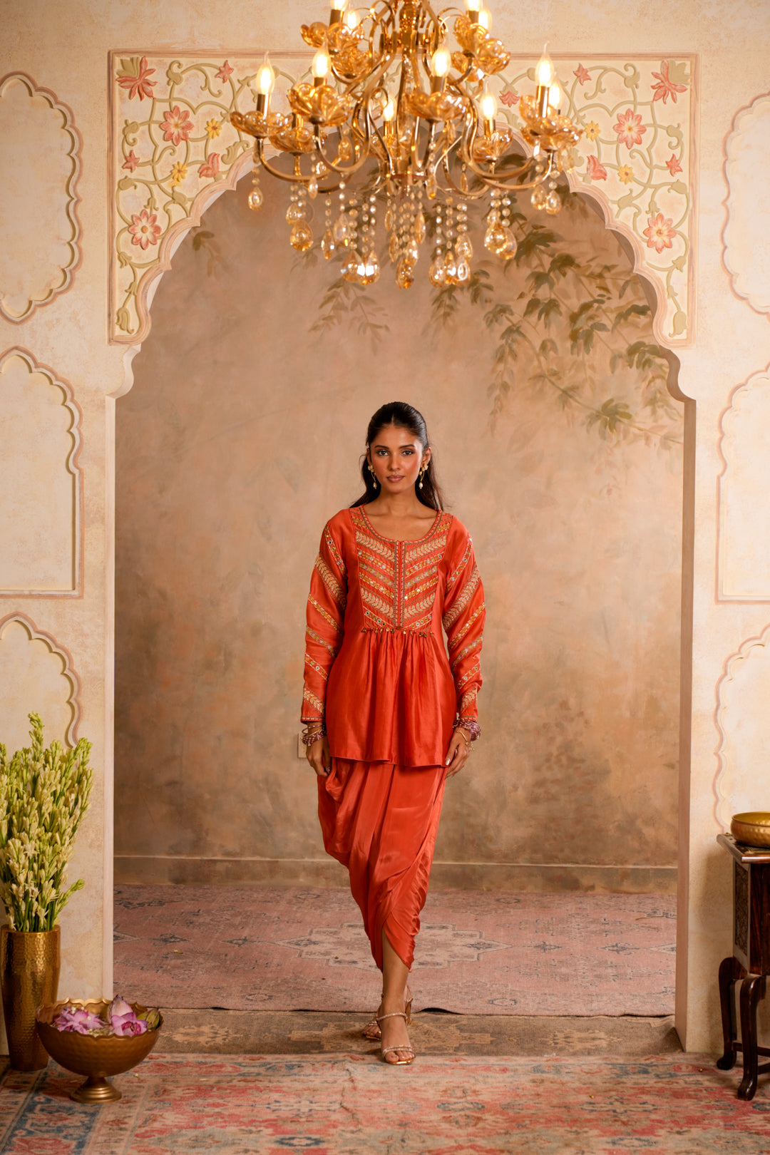 ERA PEACH ORANGE INDO WESTERN SET