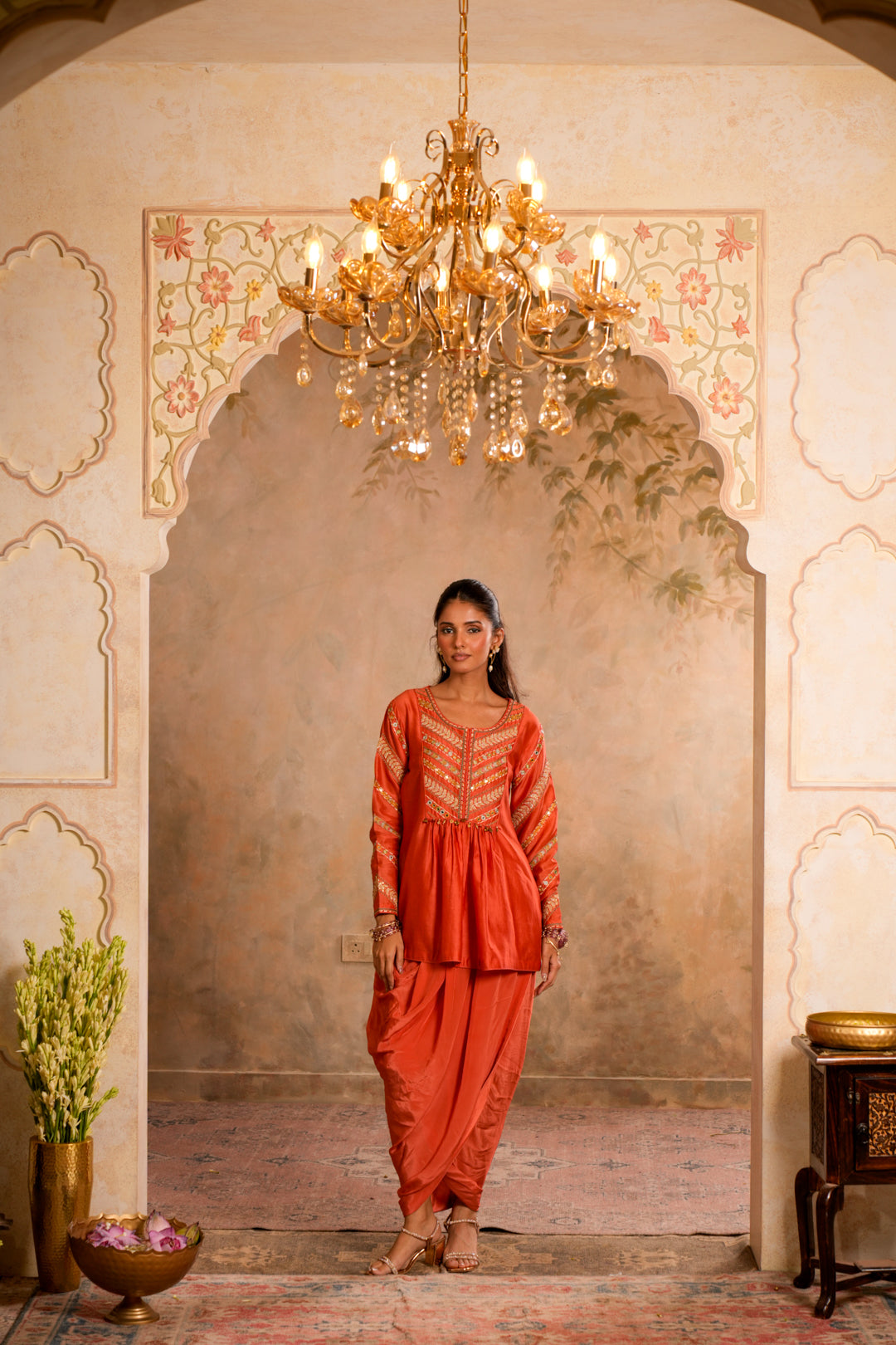 ERA PEACH ORANGE INDO WESTERN SET