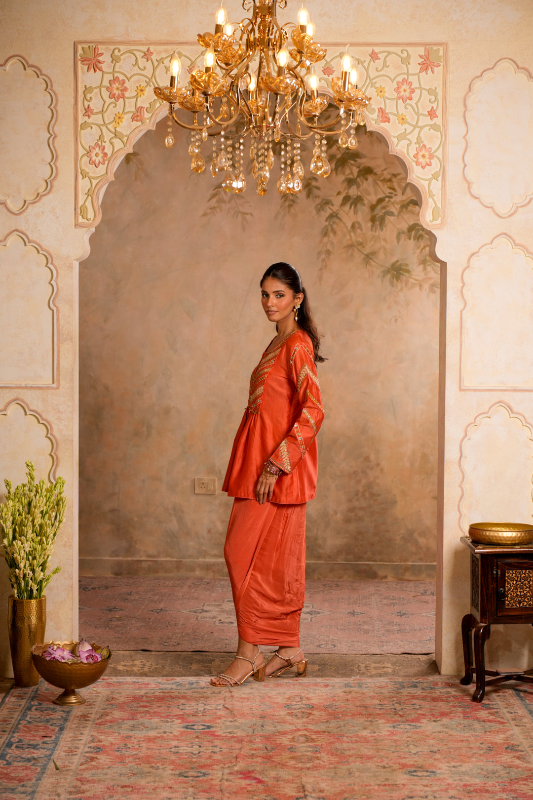 ERA PEACH ORANGE INDO WESTERN SET