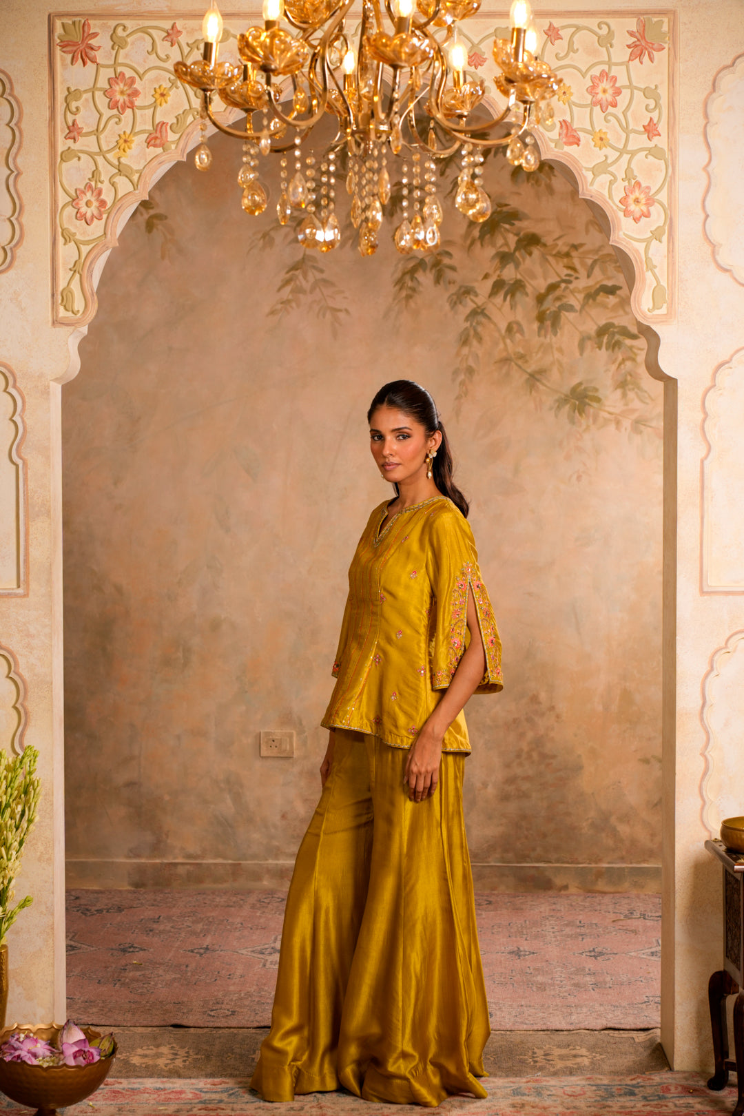 BAANI GREENISH YELLOW SHARARA SET