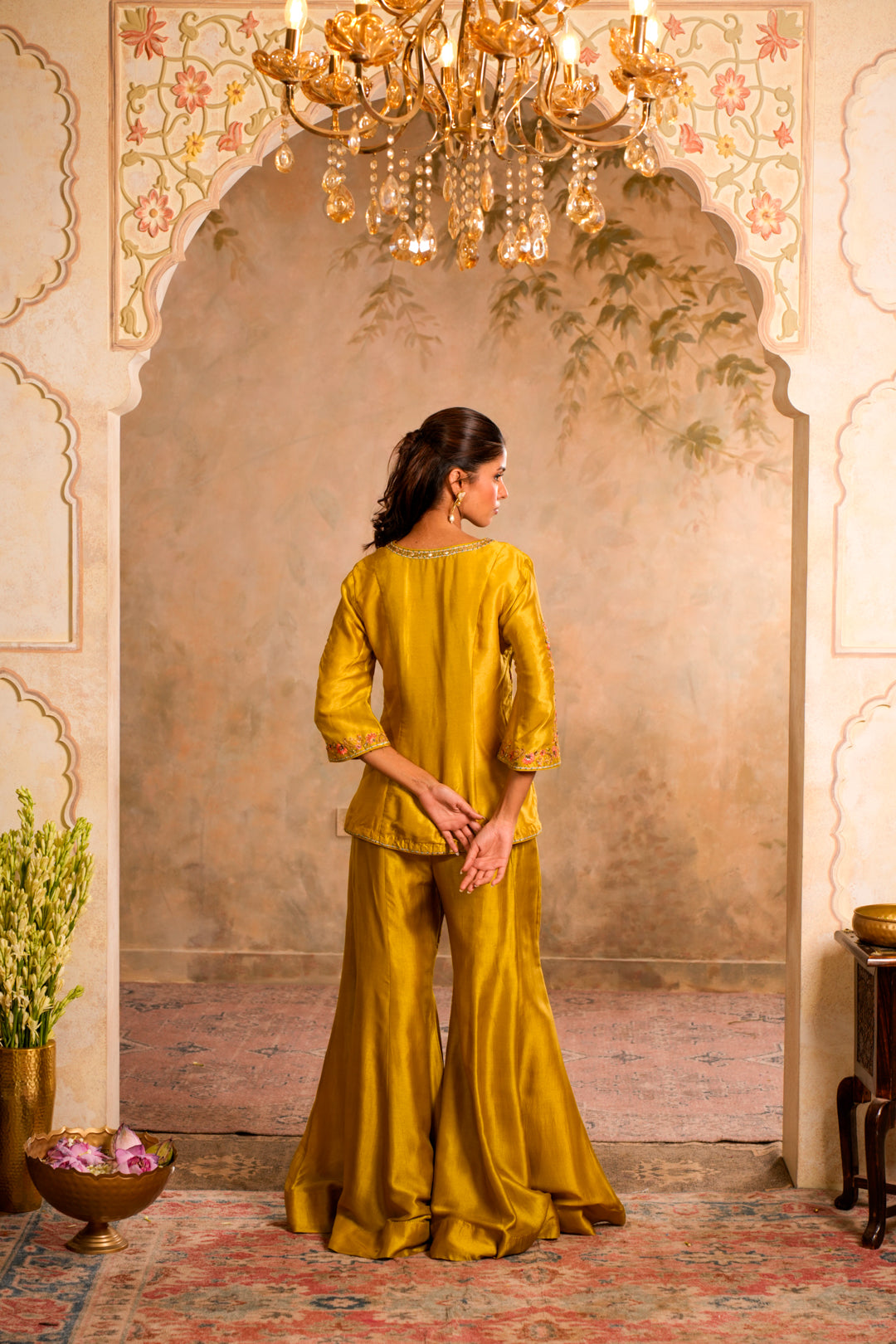 BAANI GREENISH YELLOW SHARARA SET