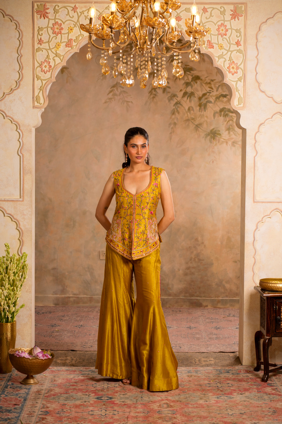 ROOH GREENISH YELLOW SHARARA SET