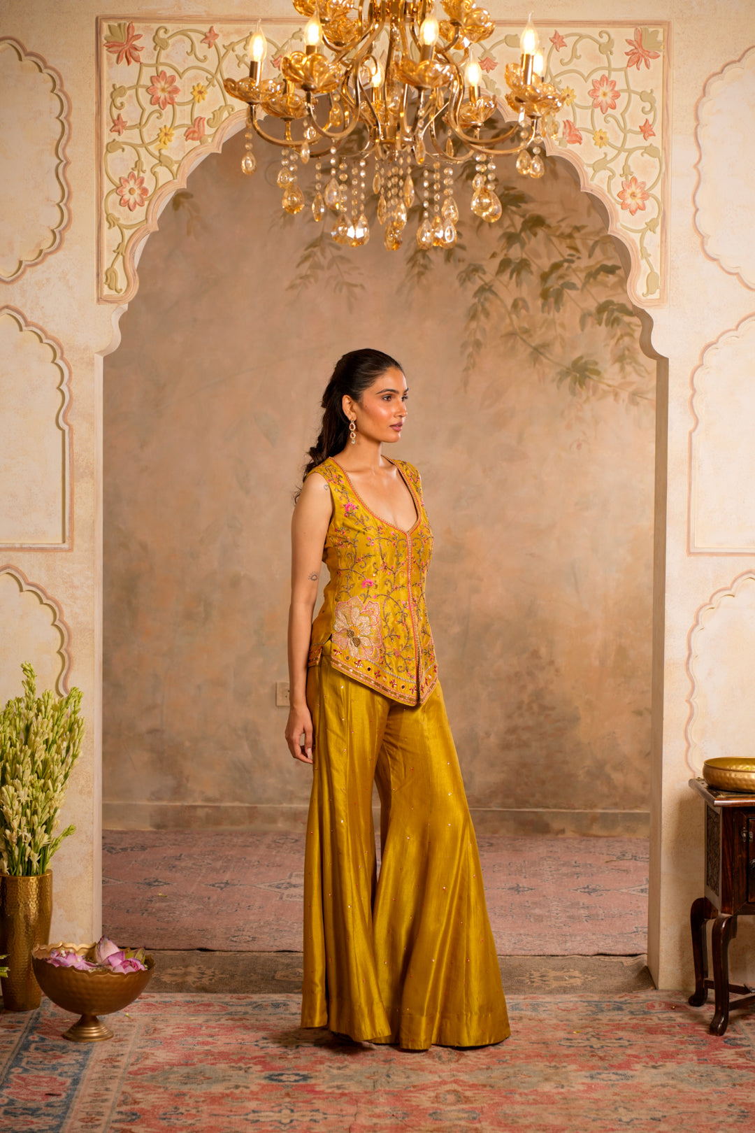 ROOH GREENISH YELLOW SHARARA SET