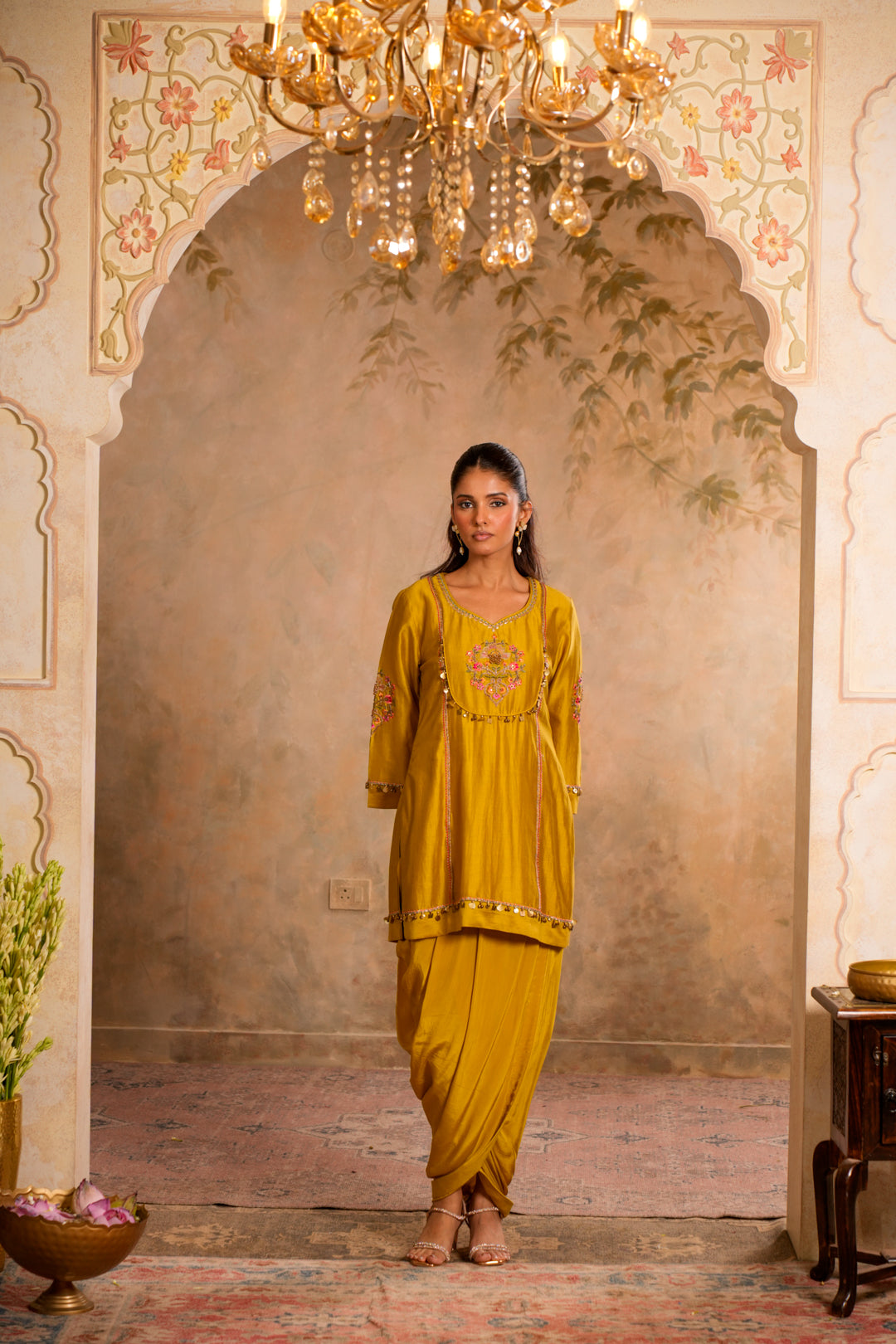 SIA GREENISH YELLOW INDO WESTERN SET