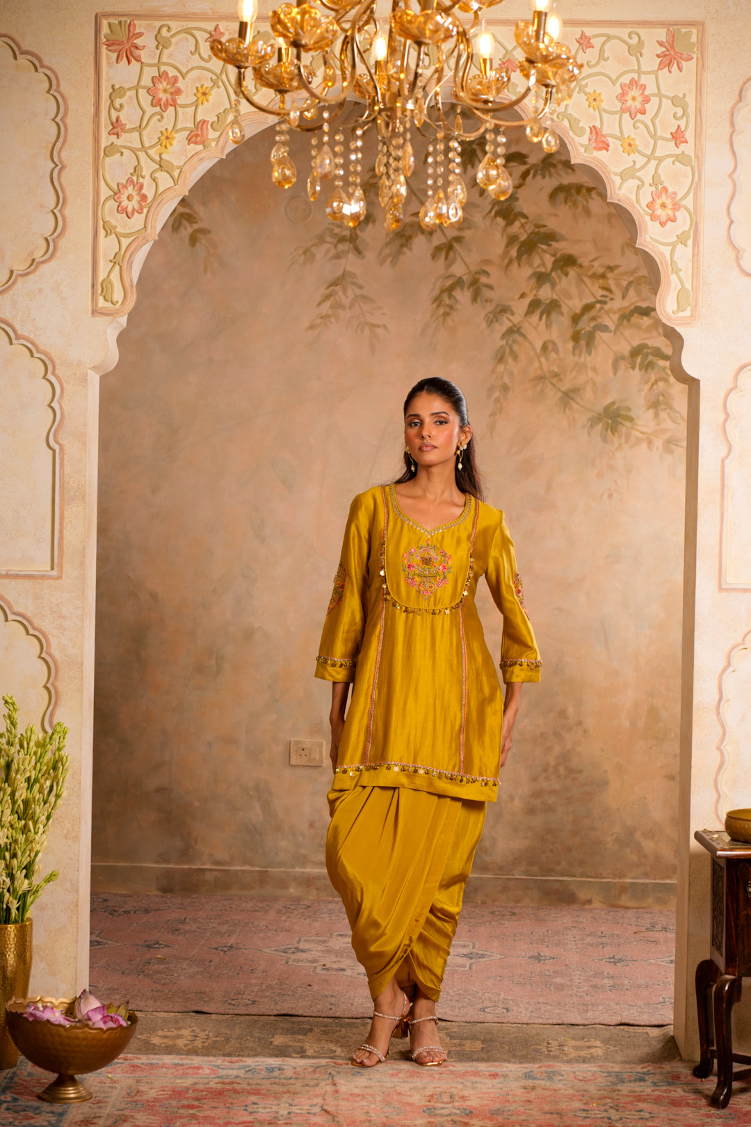 SIA GREENISH YELLOW INDO WESTERN SET