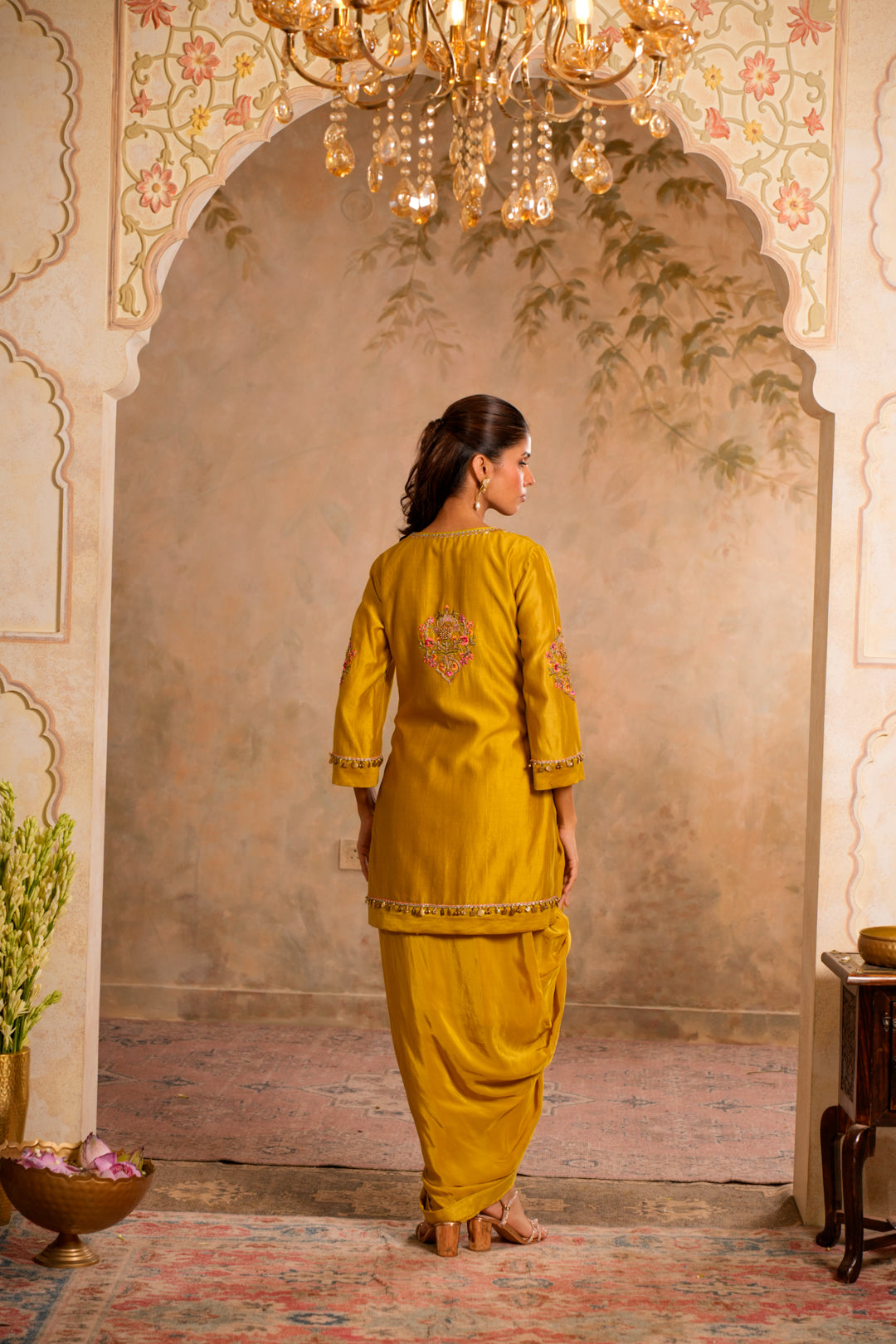 SIA GREENISH YELLOW INDO WESTERN SET
