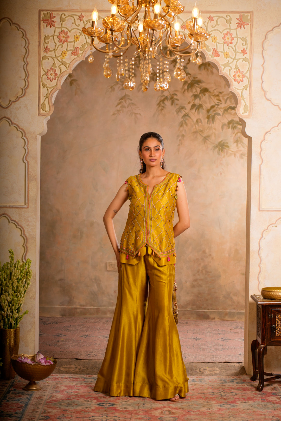 GUL GREENISH YELLOW SHARARA SET