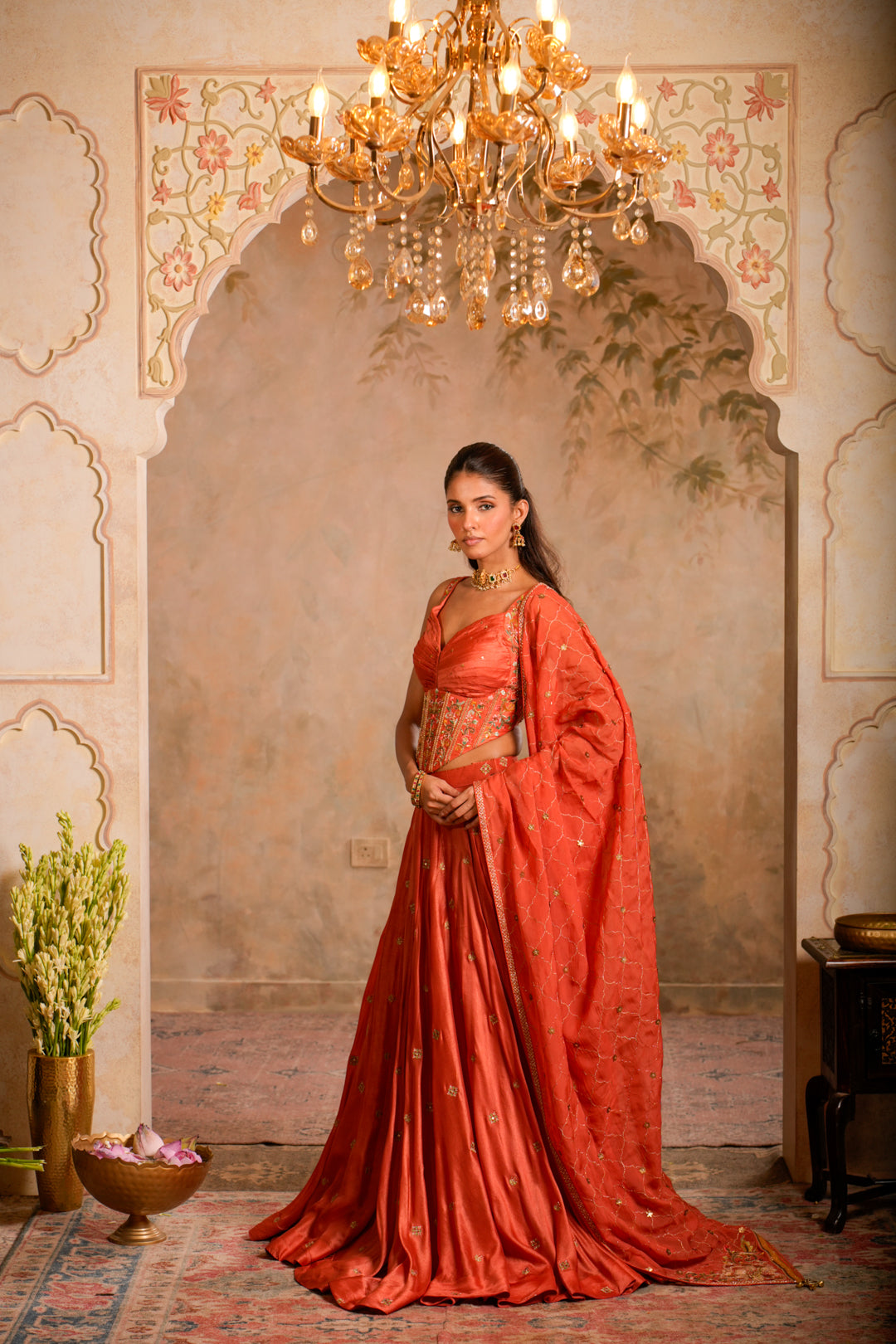 SAAZ PEACH ORANGE LEHENGA SET