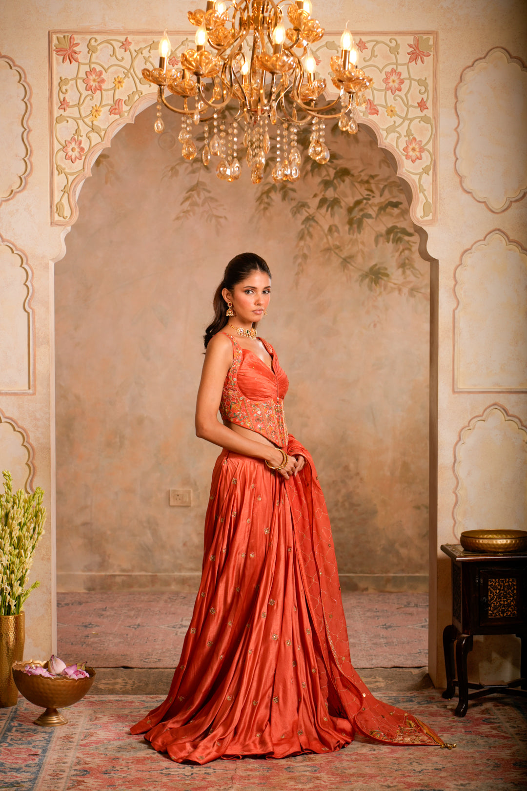 SAAZ PEACH ORANGE LEHENGA SET