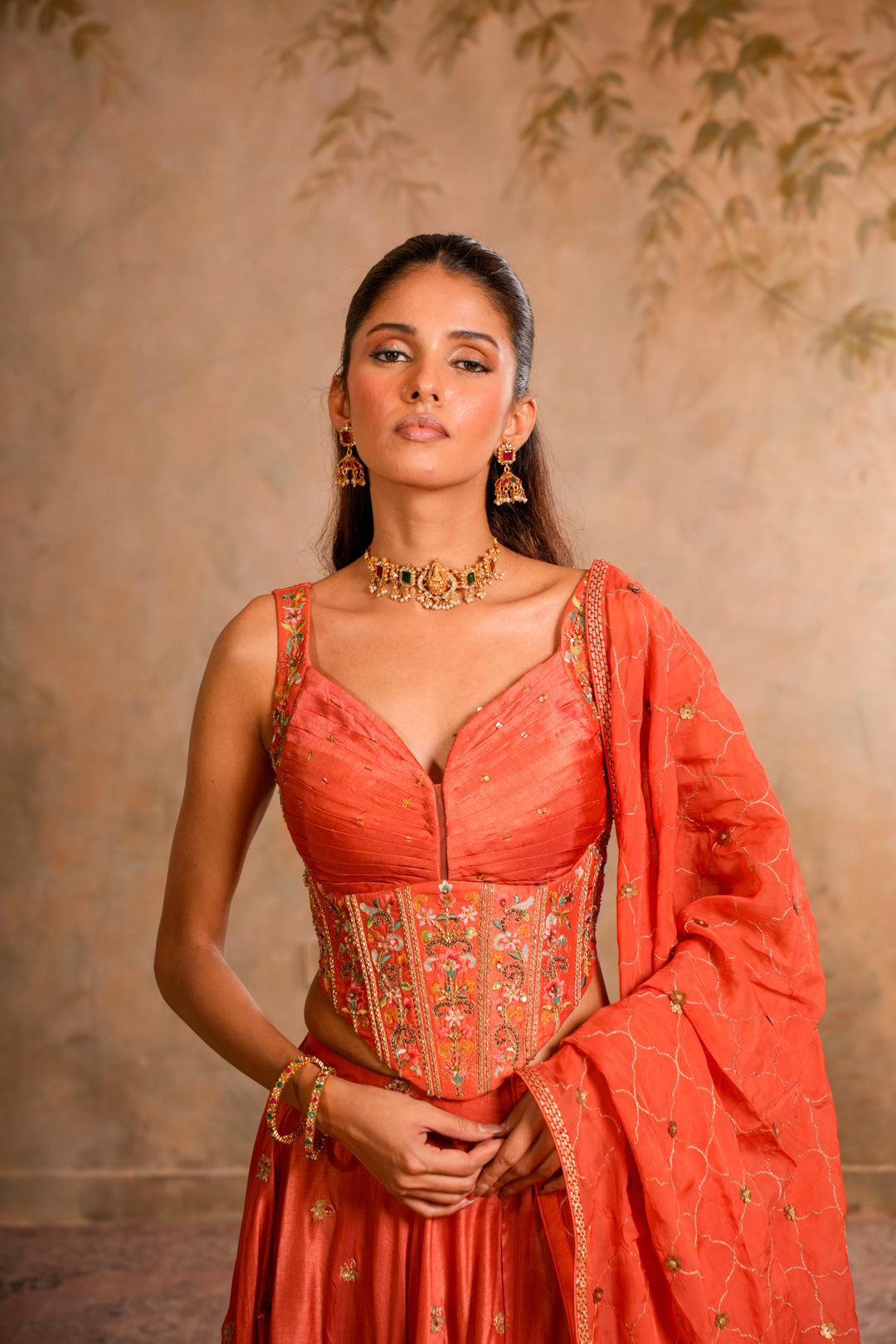 SAAZ PEACH ORANGE LEHENGA SET