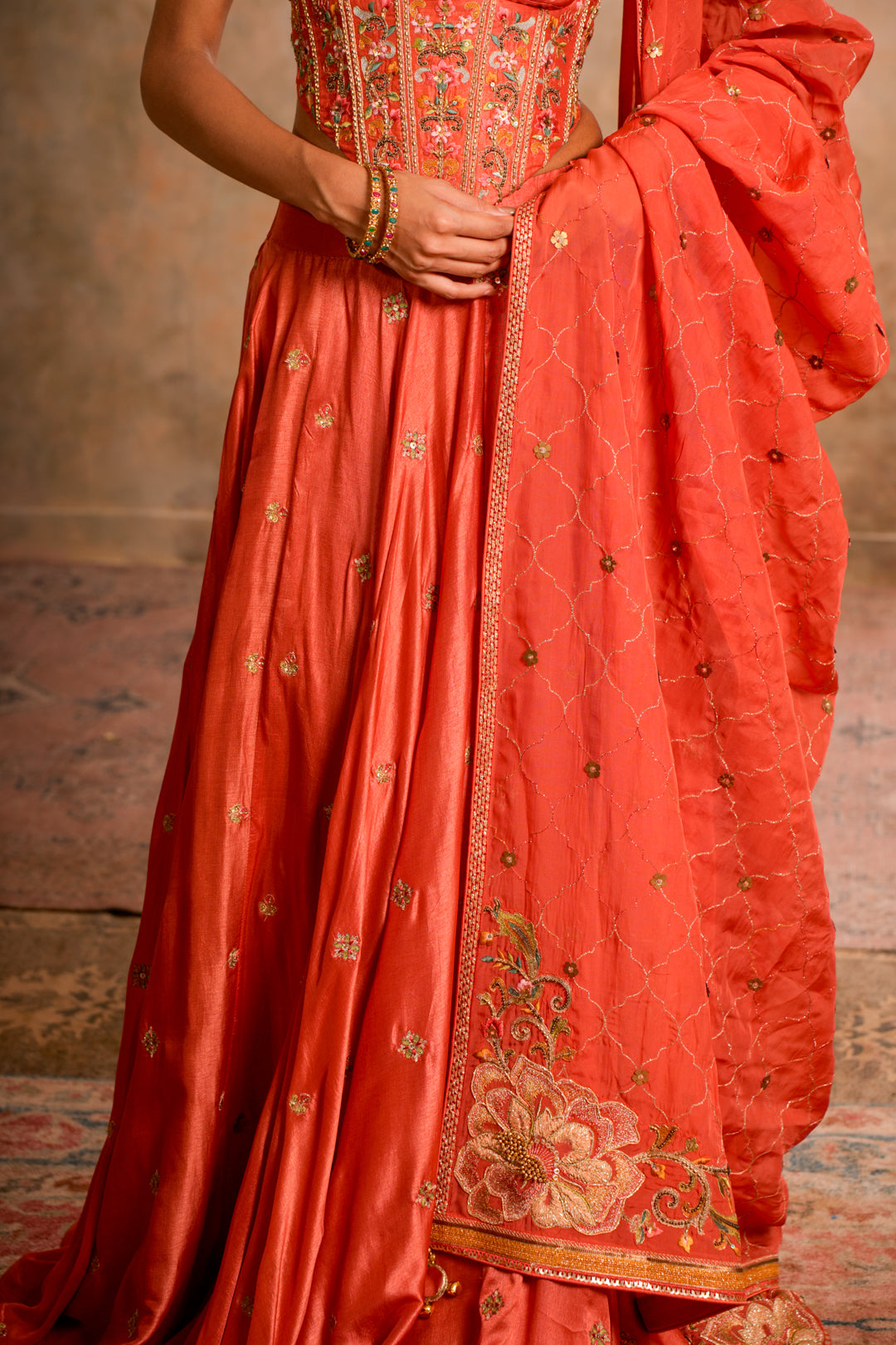 SAAZ PEACH ORANGE LEHENGA SET