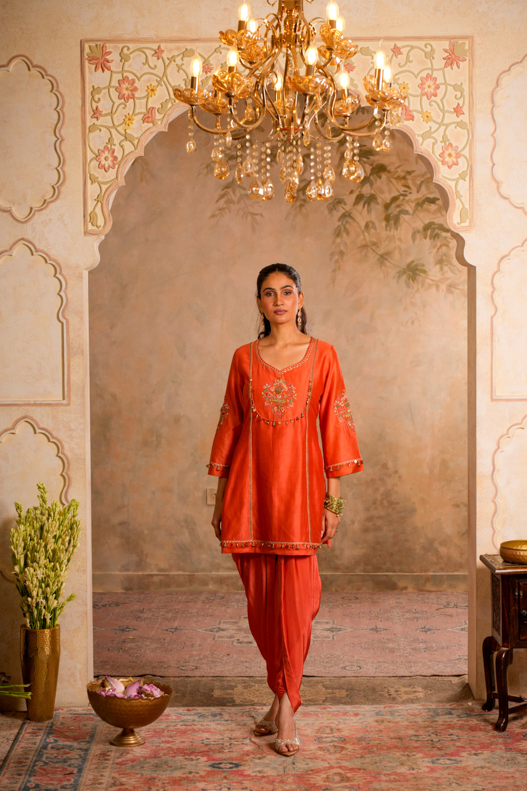 SIA PEACH ORANGE INDO WESTERN SET