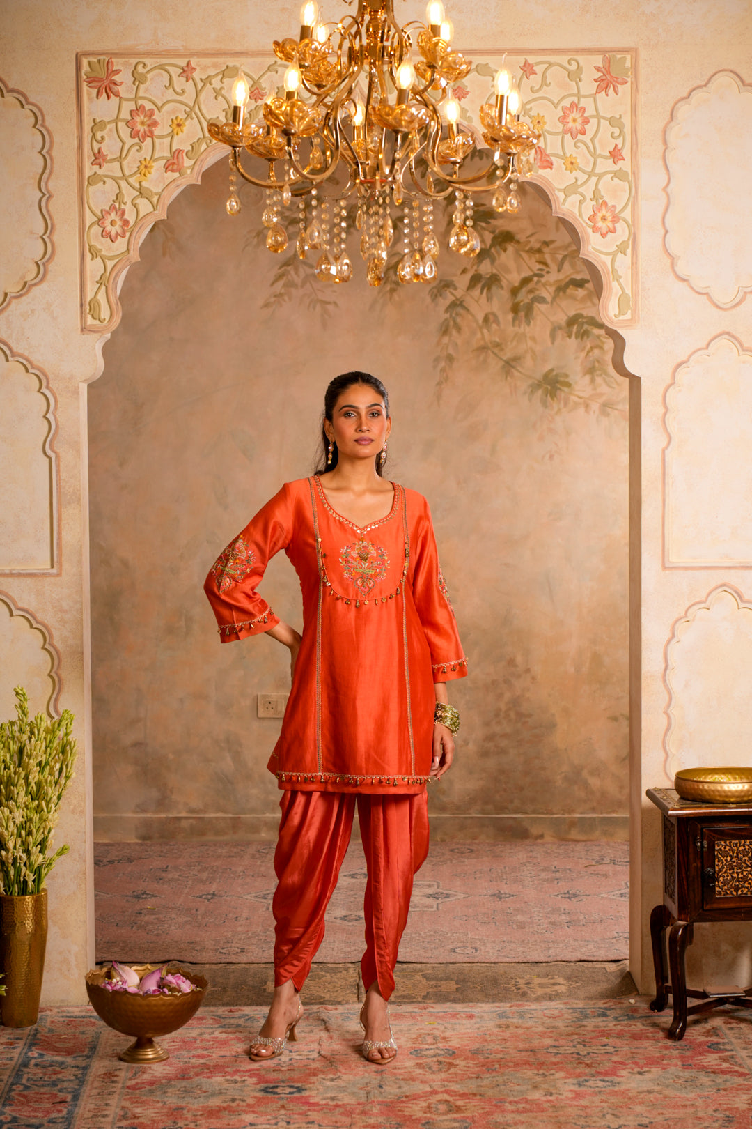 SIA PEACH ORANGE INDO WESTERN SET