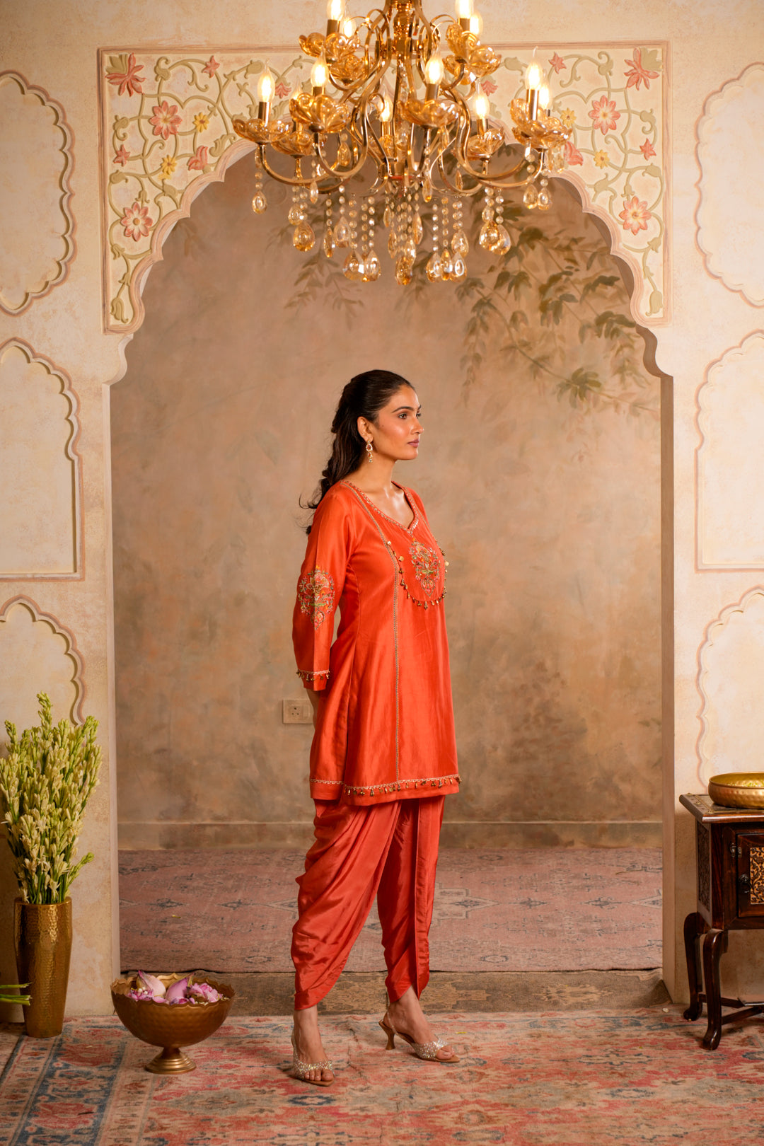 SIA PEACH ORANGE INDO WESTERN SET
