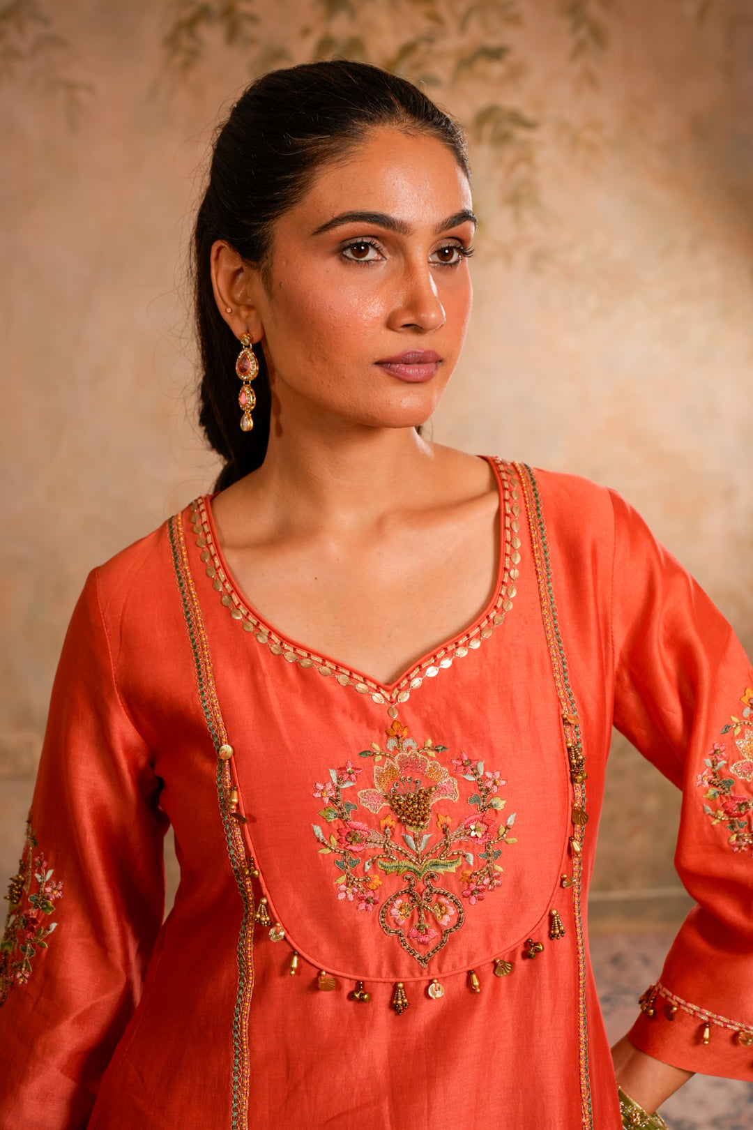 SIA PEACH ORANGE INDO WESTERN SET