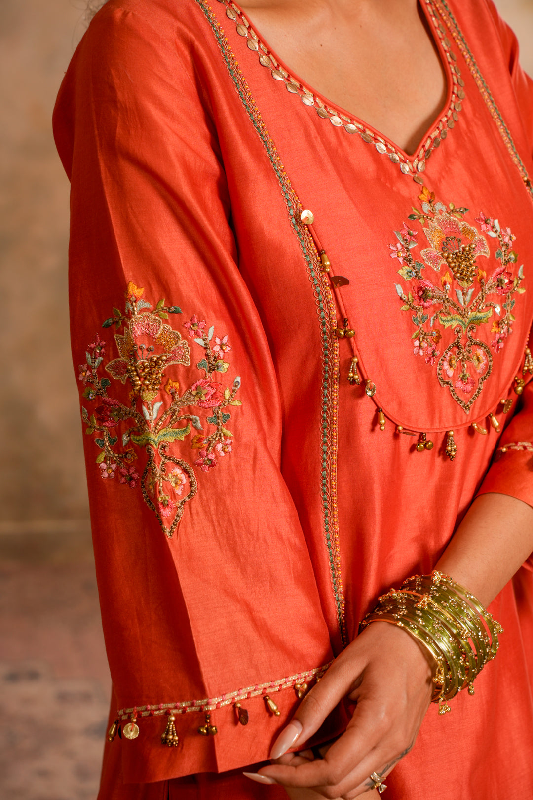 SIA PEACH ORANGE INDO WESTERN SET