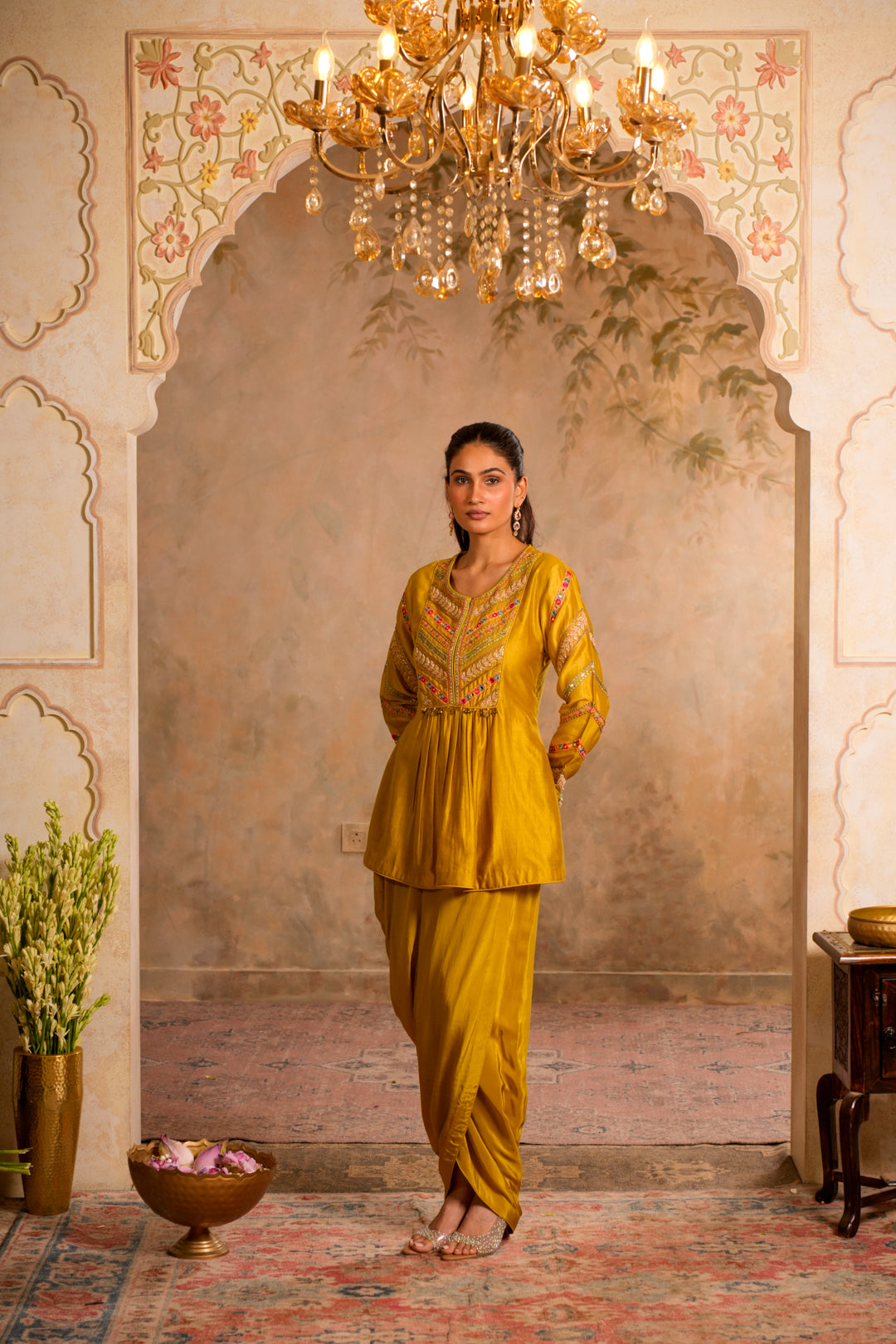 ERA GREENISH YELLOW INDO WESTERN SET