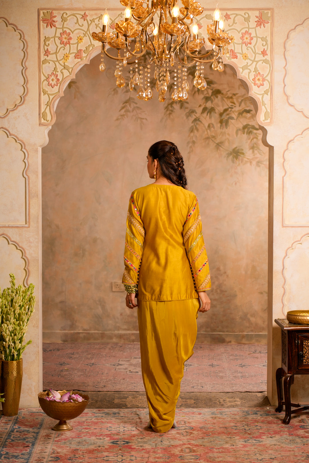 ERA GREENISH YELLOW INDO WESTERN SET