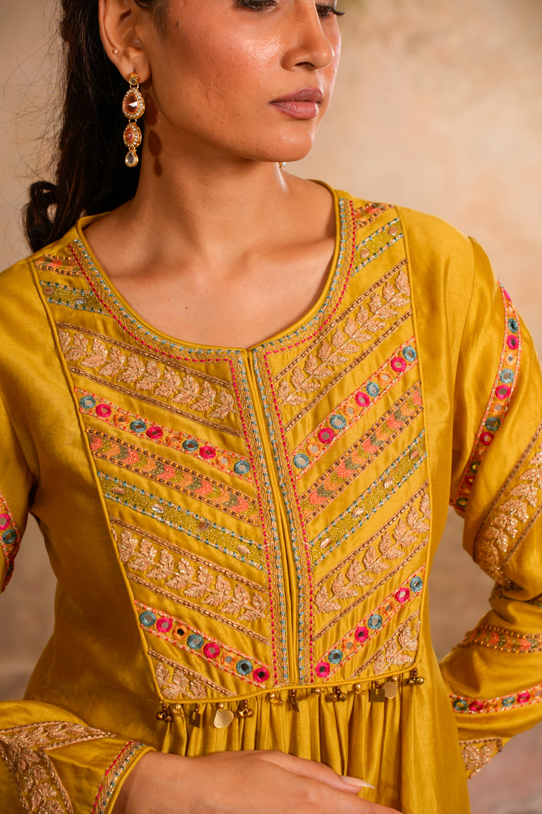 ERA GREENISH YELLOW INDO WESTERN SET