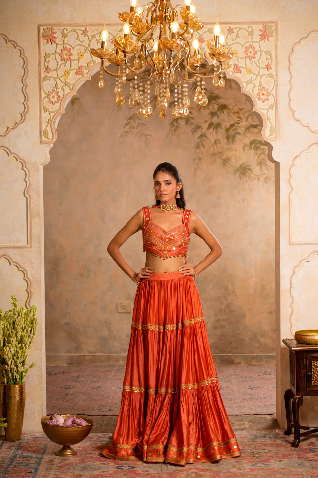 CHAADNI PEACH ORANGE LEHENGA SET