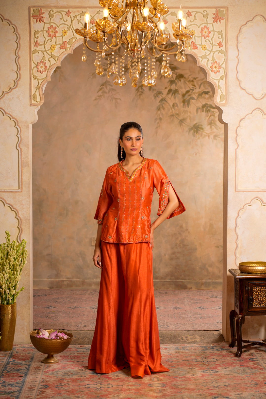 BAANI PEACH ORANGE SHARARA SET