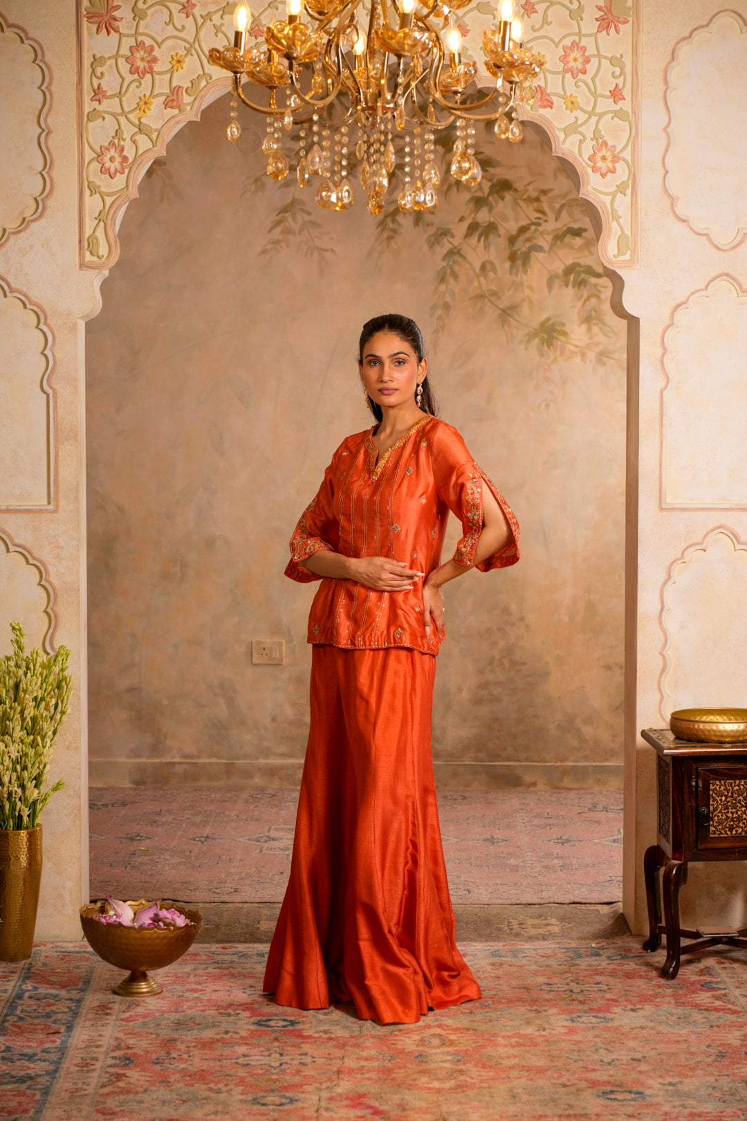 BAANI PEACH ORANGE SHARARA SET