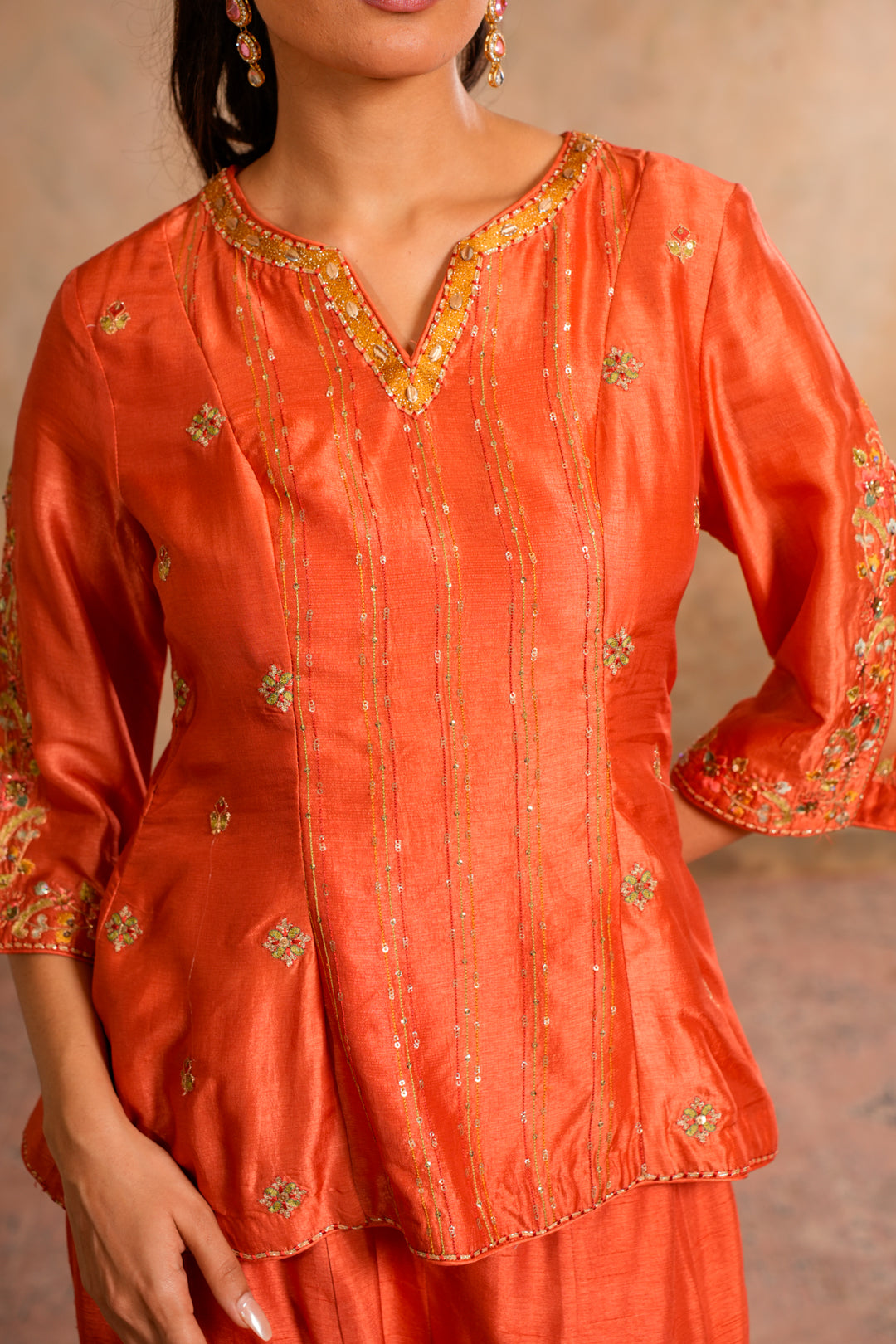 BAANI PEACH ORANGE SHARARA SET