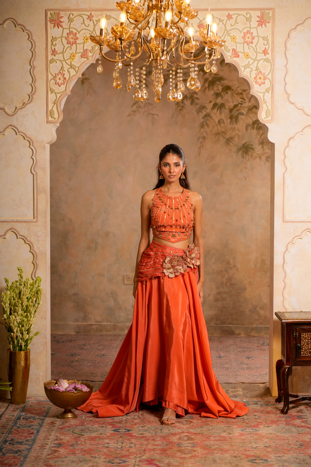 RIMJHIM PEACH ORANGE LEHENGA SET