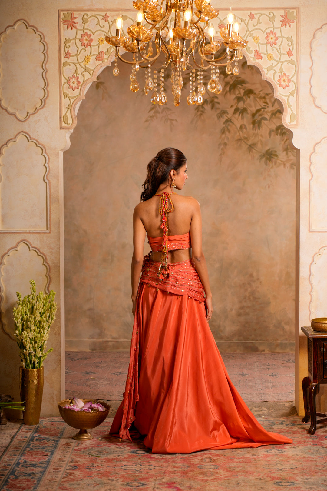 RIMJHIM PEACH ORANGE LEHENGA SET