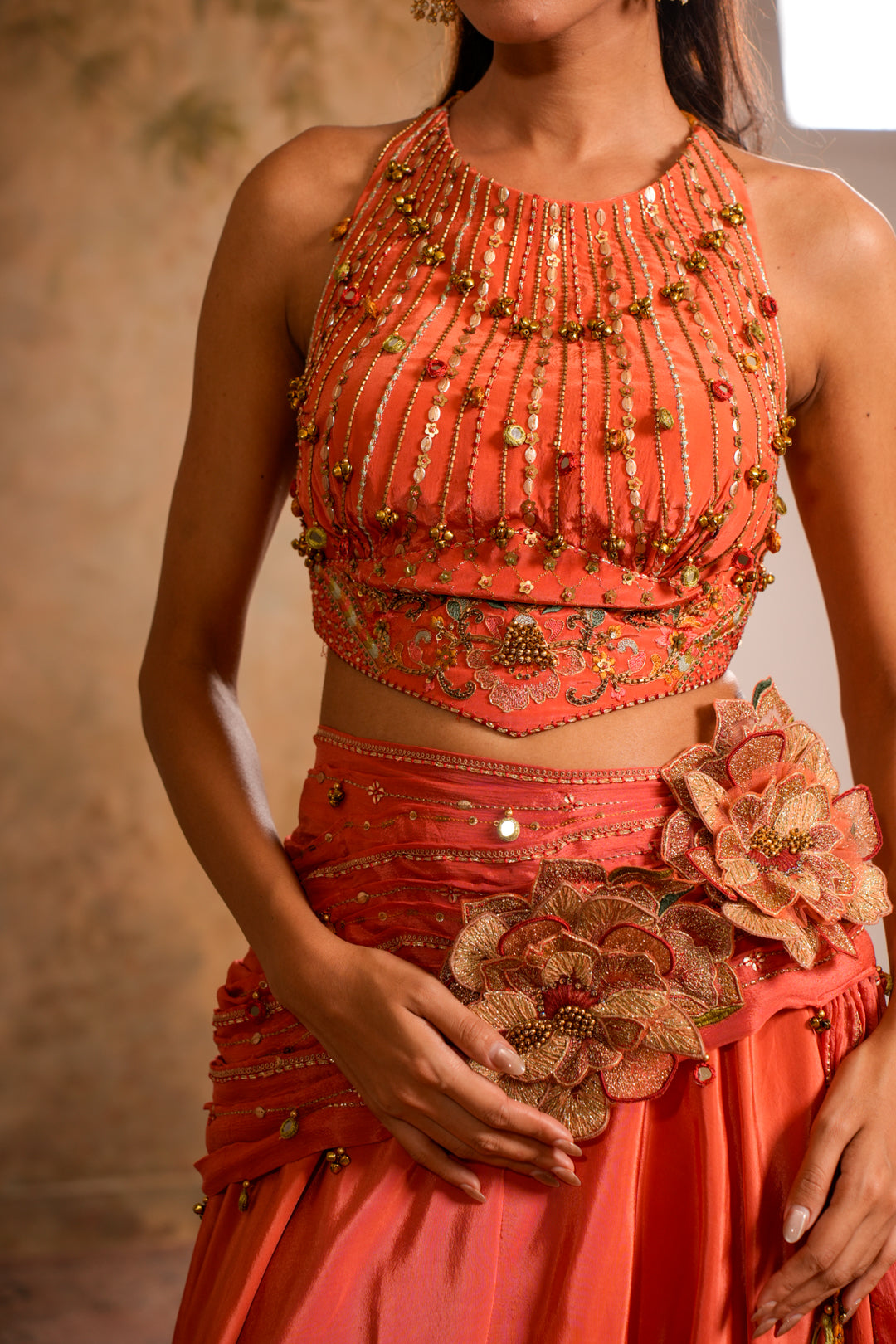 RIMJHIM PEACH ORANGE LEHENGA SET