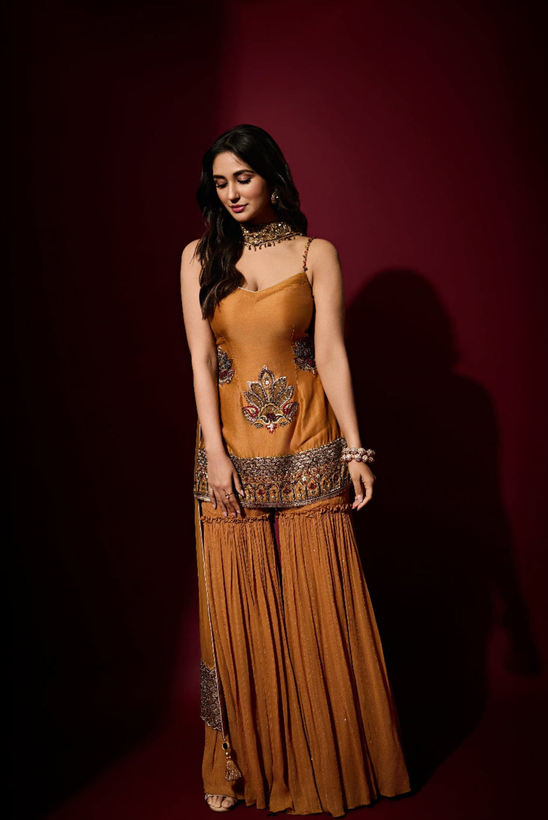 Nikita Dutta In MISHA MUSTARD KURTA SHARARA SET