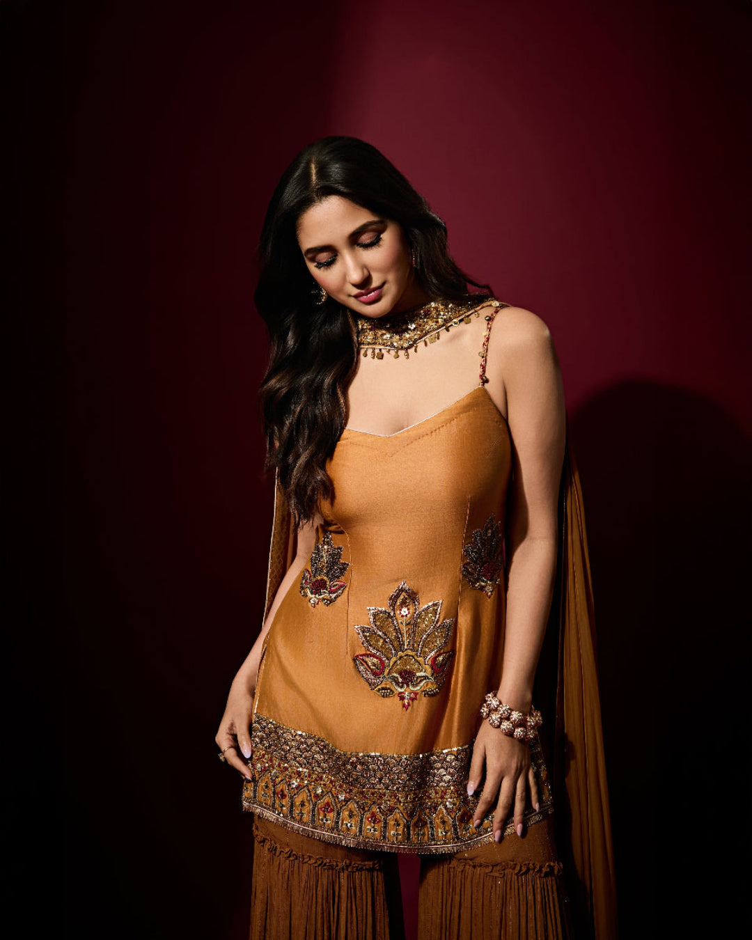 Nikita Dutta In MISHA MUSTARD KURTA SHARARA SET