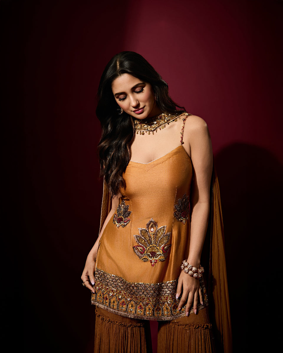 Nikita Dutta In MISHA MUSTARD KURTA SHARARA SET