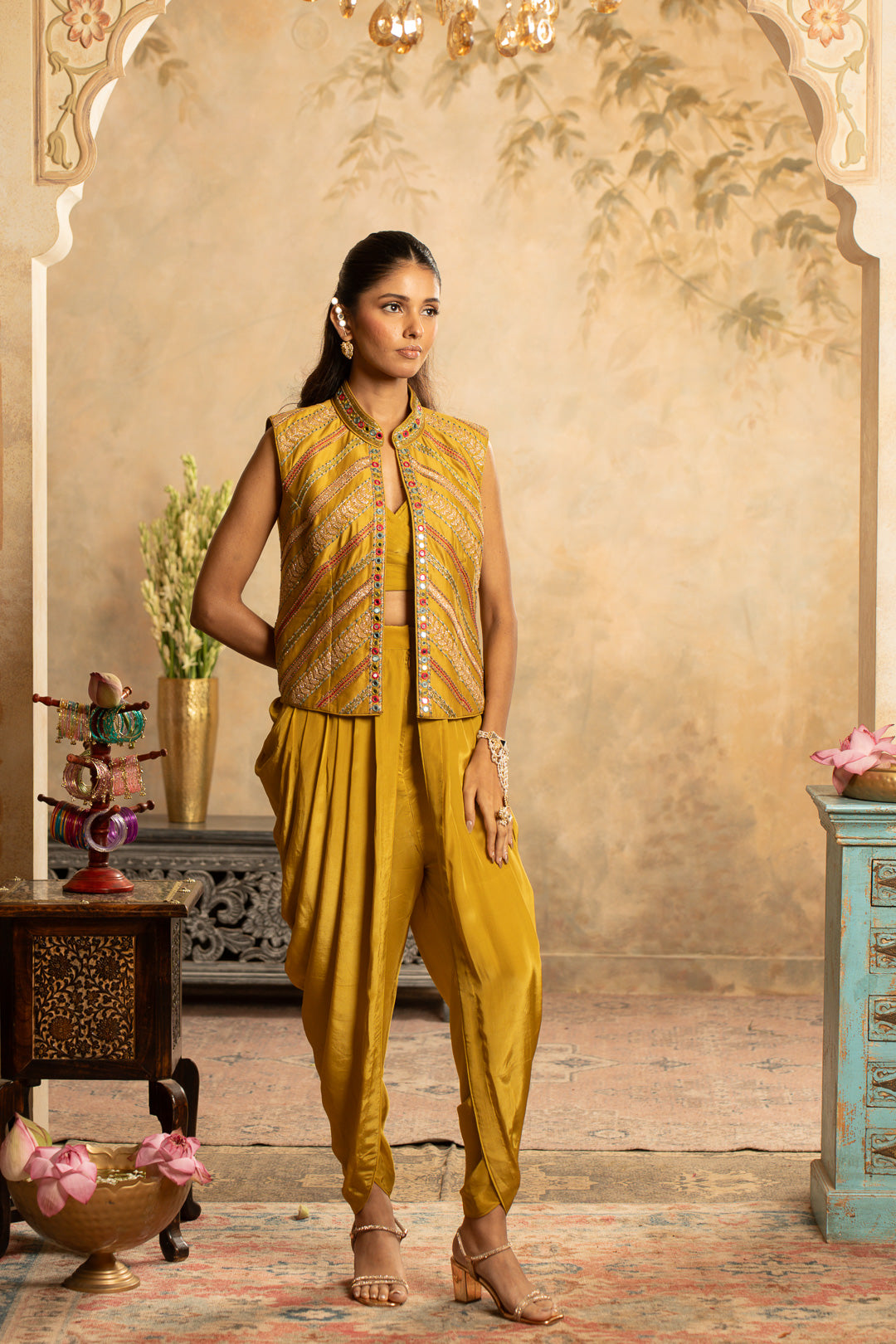 ADAA GREENISH YELLOW INDO WESTERN SET