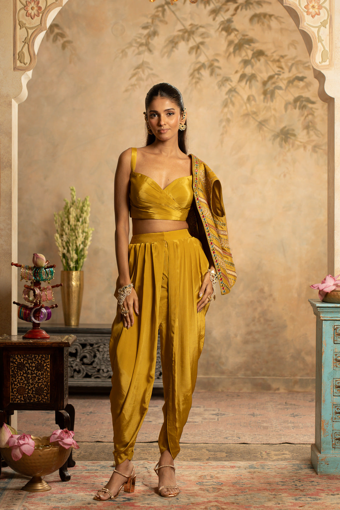 ADAA GREENISH YELLOW INDO WESTERN SET