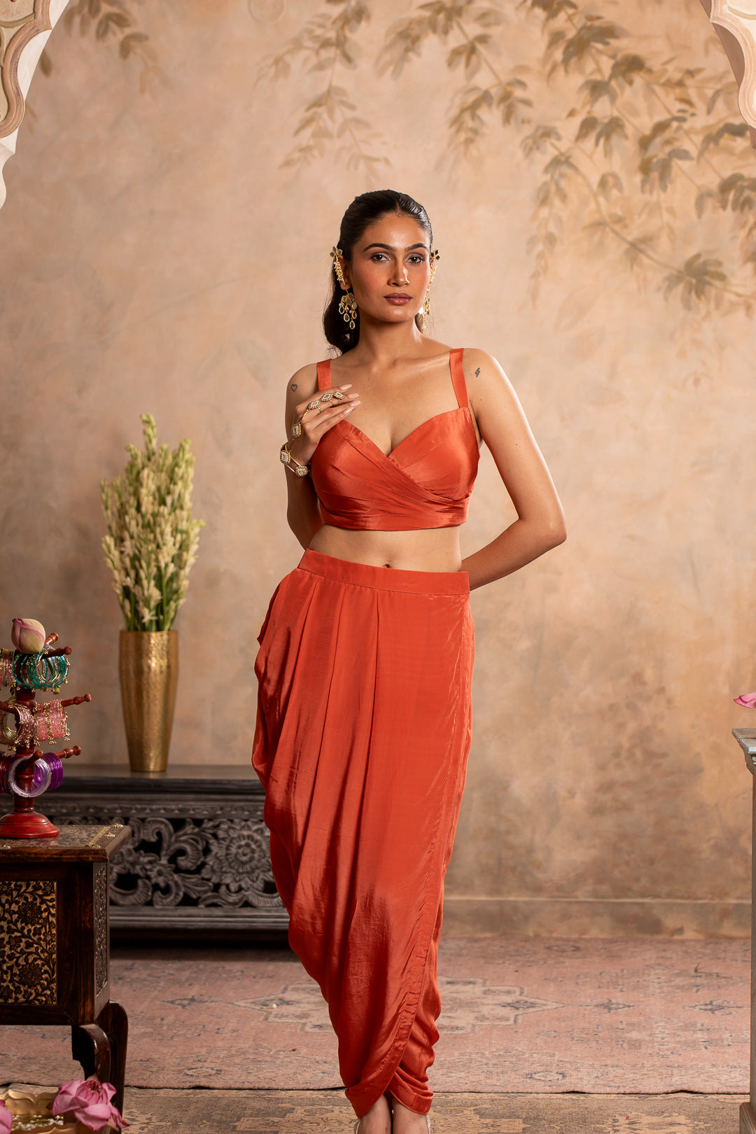 ADAA PEACH ORANGE INDO WESTERN SET