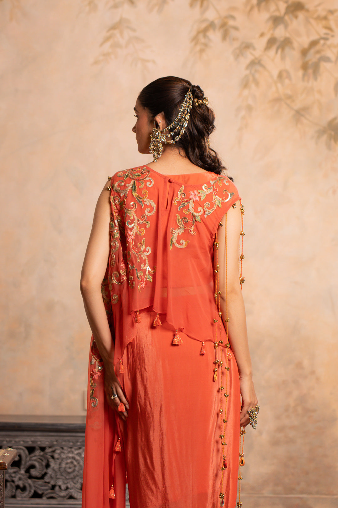 BELA PEACH ORANGE INDO WESTERN SET