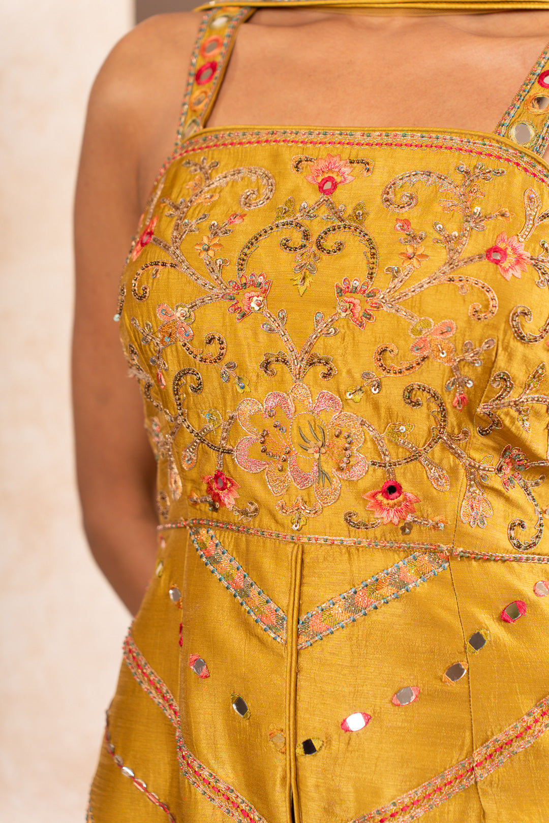 JUHI GREENISH YELLOW INDO WESTERN SET
