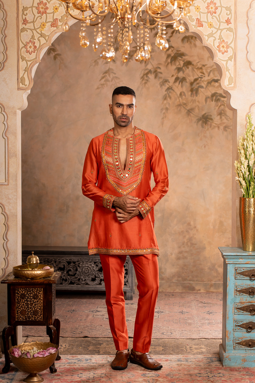 TEJ PEACH ORANGE  KURTA SET